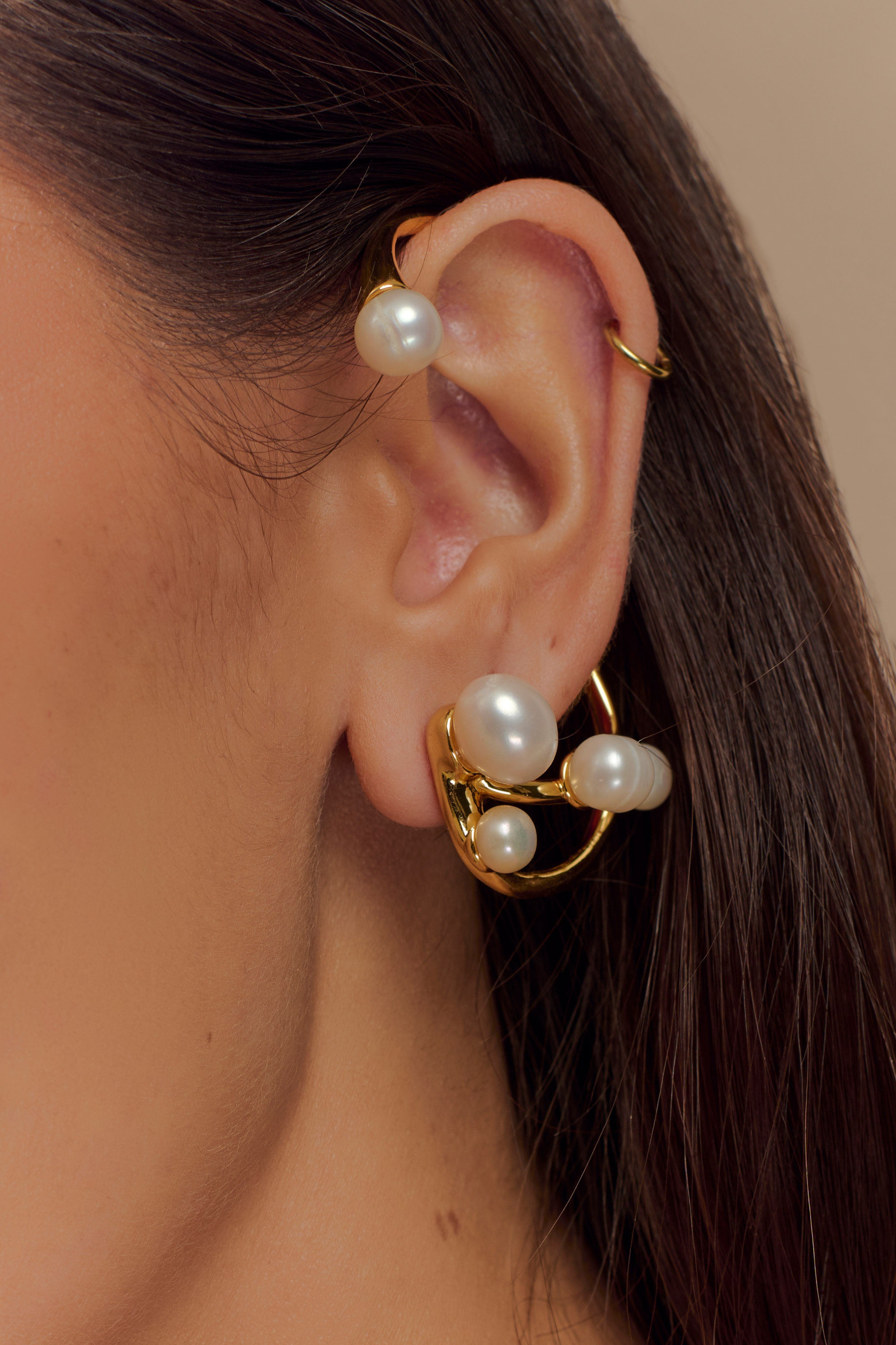 Freshwater Pearl Ear Cuff with 18k Gold Plating | Saskia