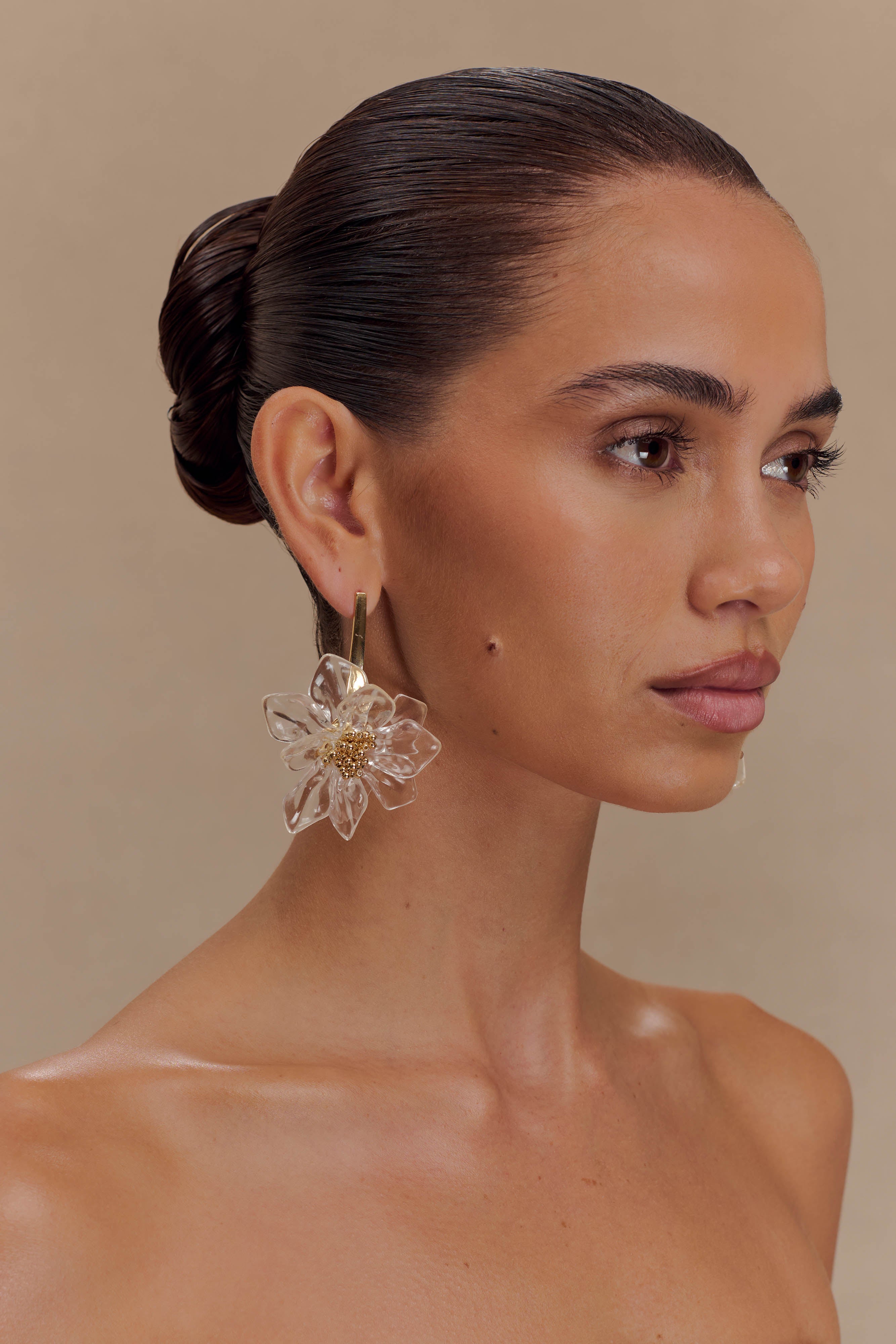 Gold Acrylic Flower Earrings for Women | Naomi Elegant Drop Design