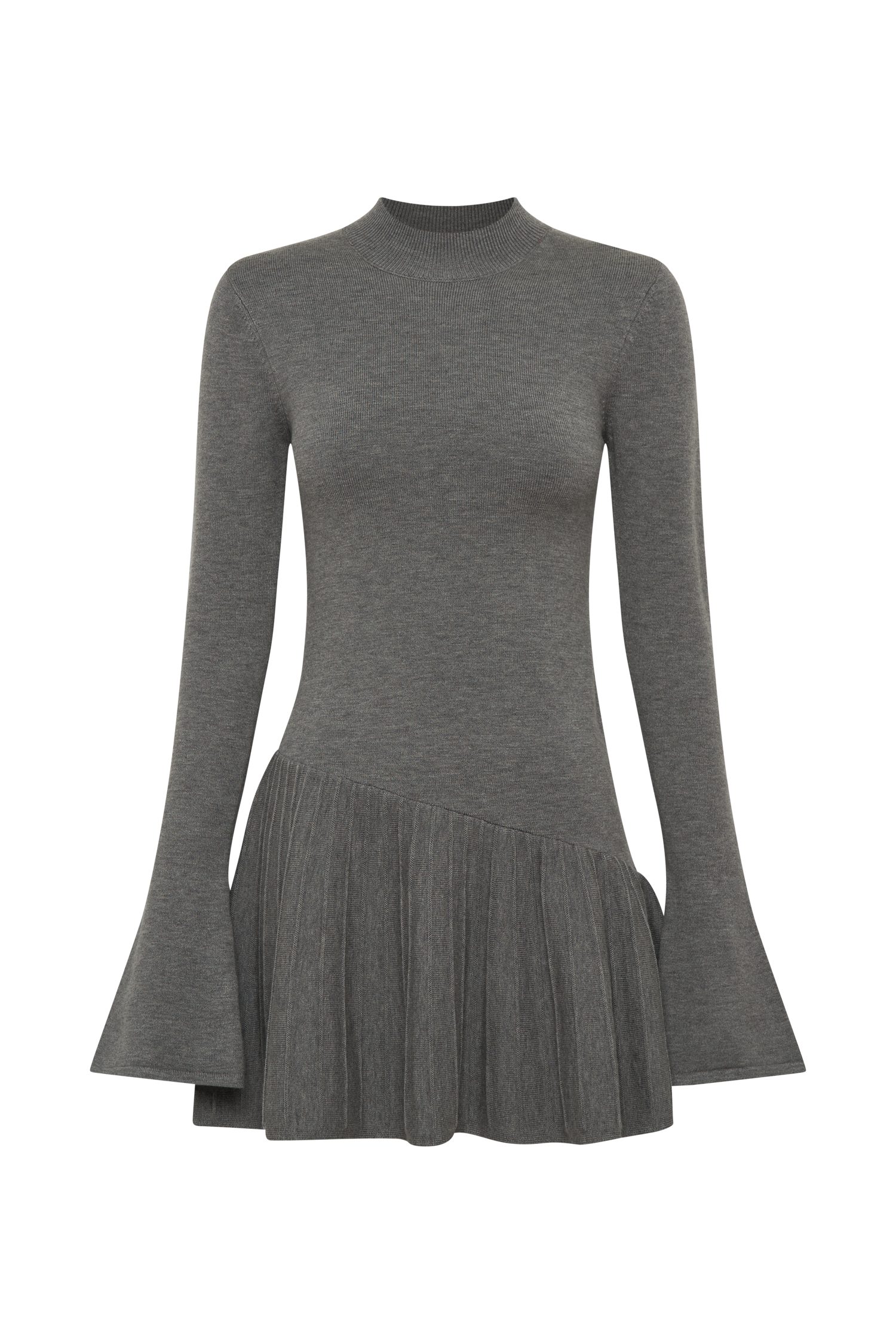 Pleated Knit Mini Dress with High Neck & Long Sleeves | Blair