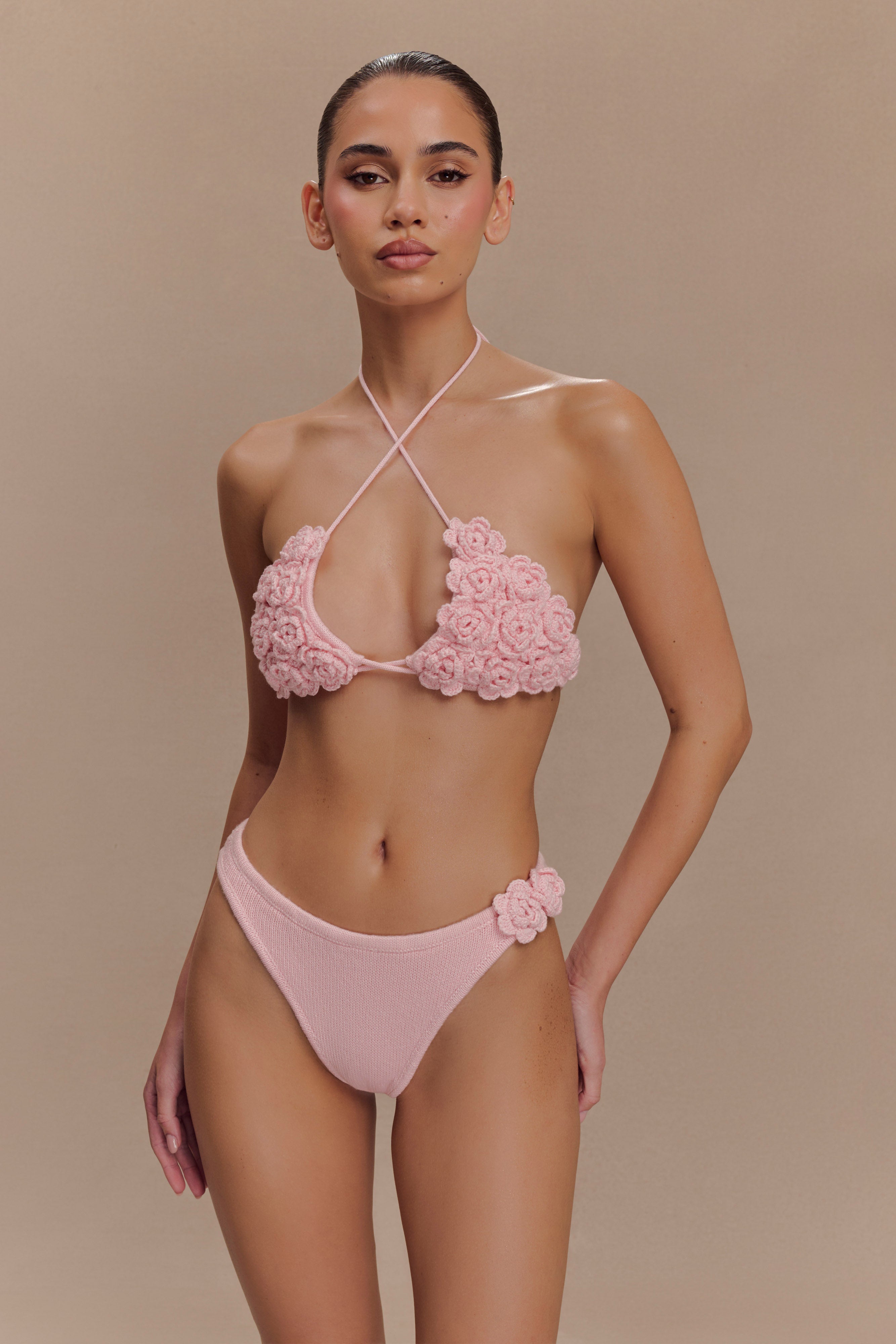 Floral Crochet Bikini Top with Adjustable Ties | Aesha