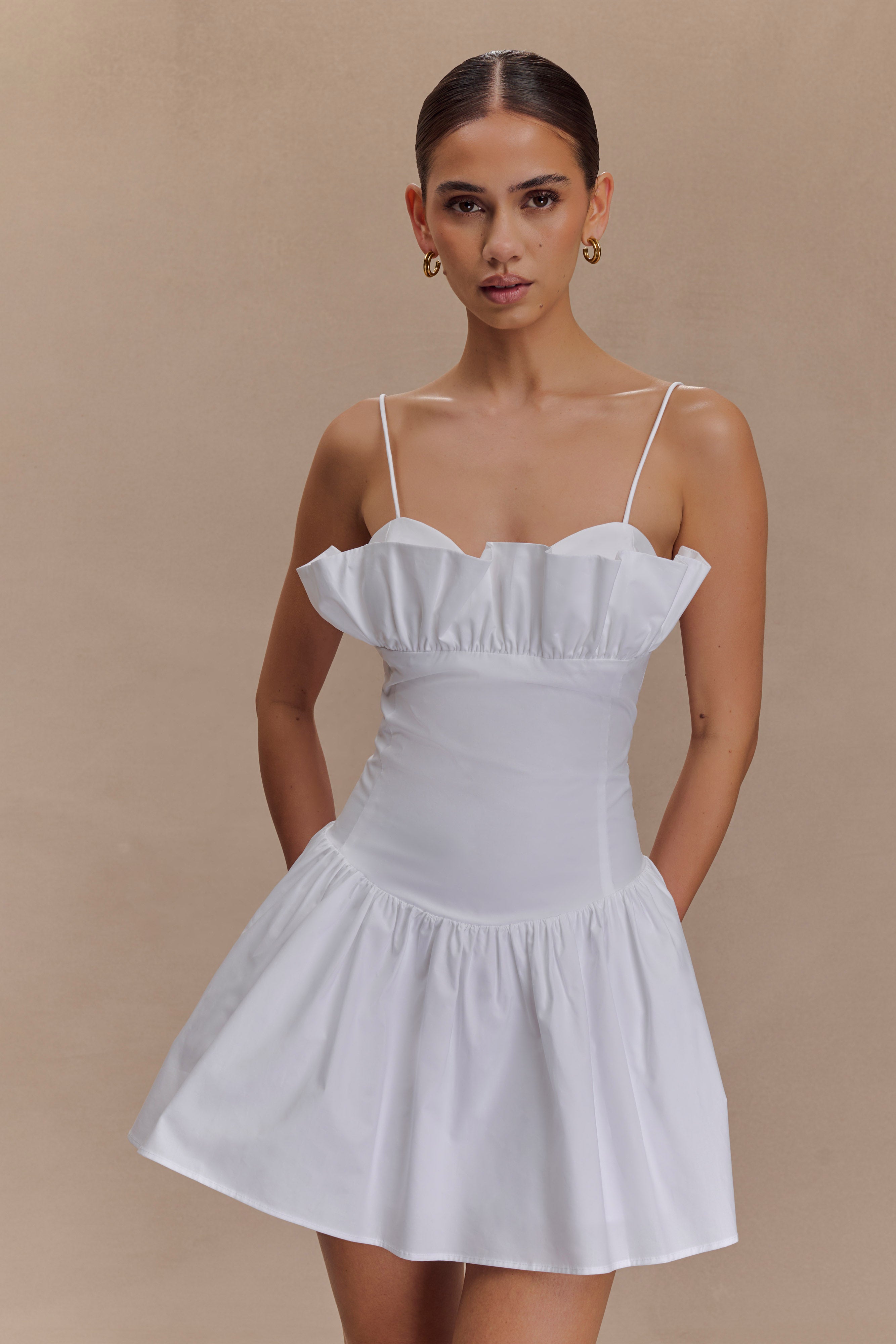 White Cotton Frill Mini Dress for Summer | Janis