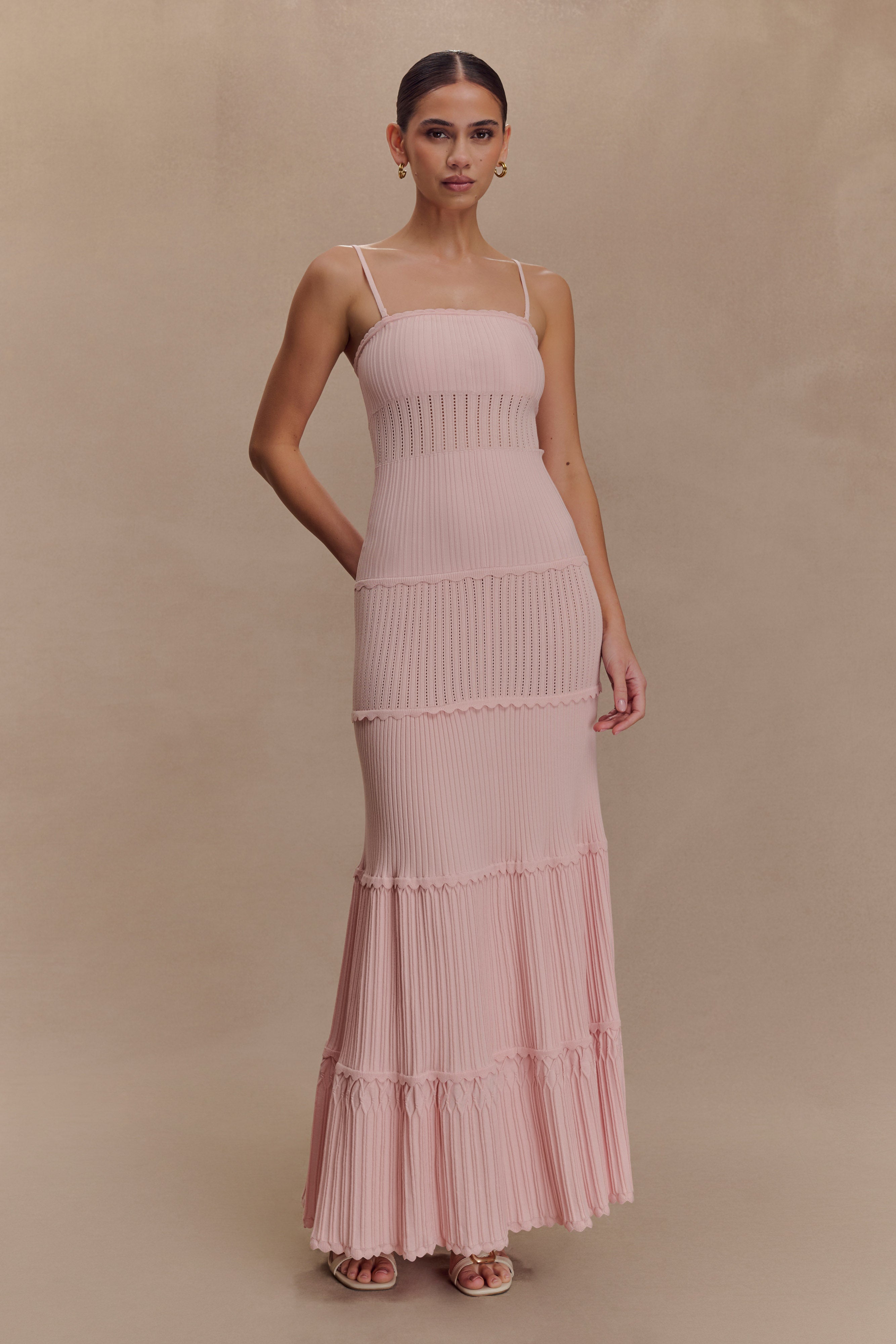 Pointelle Knit Maxi Dress with Adjustable Straps | Finley Baby Pink