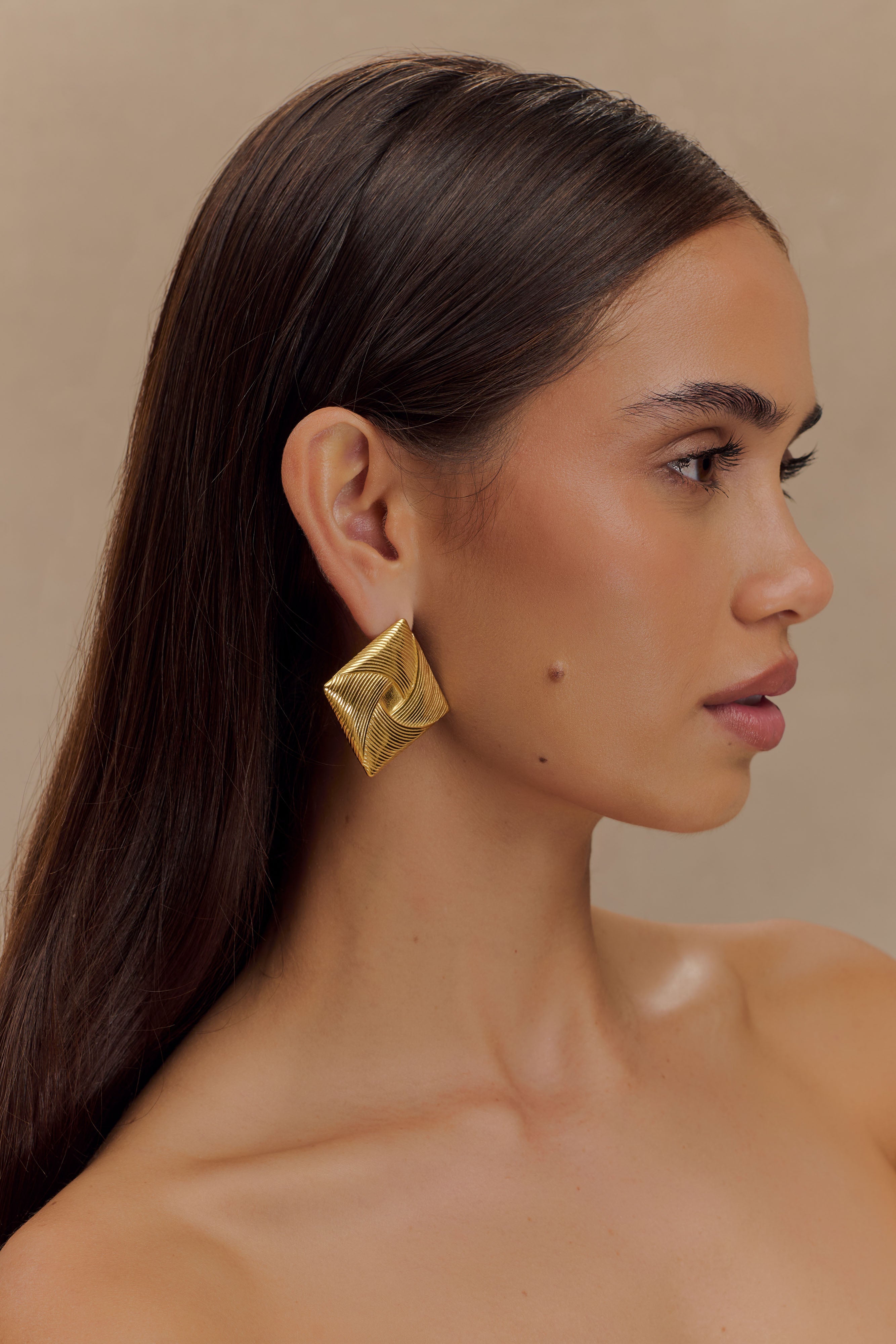 Gold Twisted Square Stud Earrings | Indira 18k Plated Jewelry