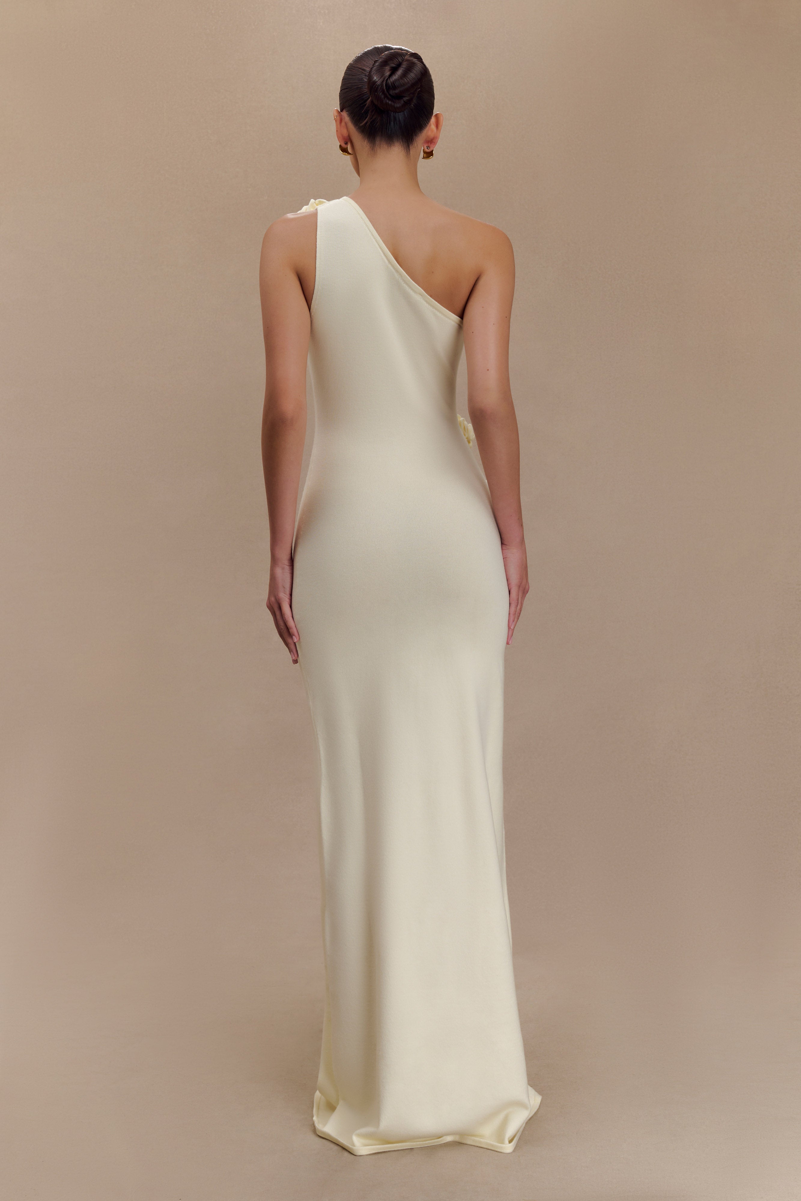 One Shoulder Knit Maxi Dress with Floral Details | Paloma Ivory