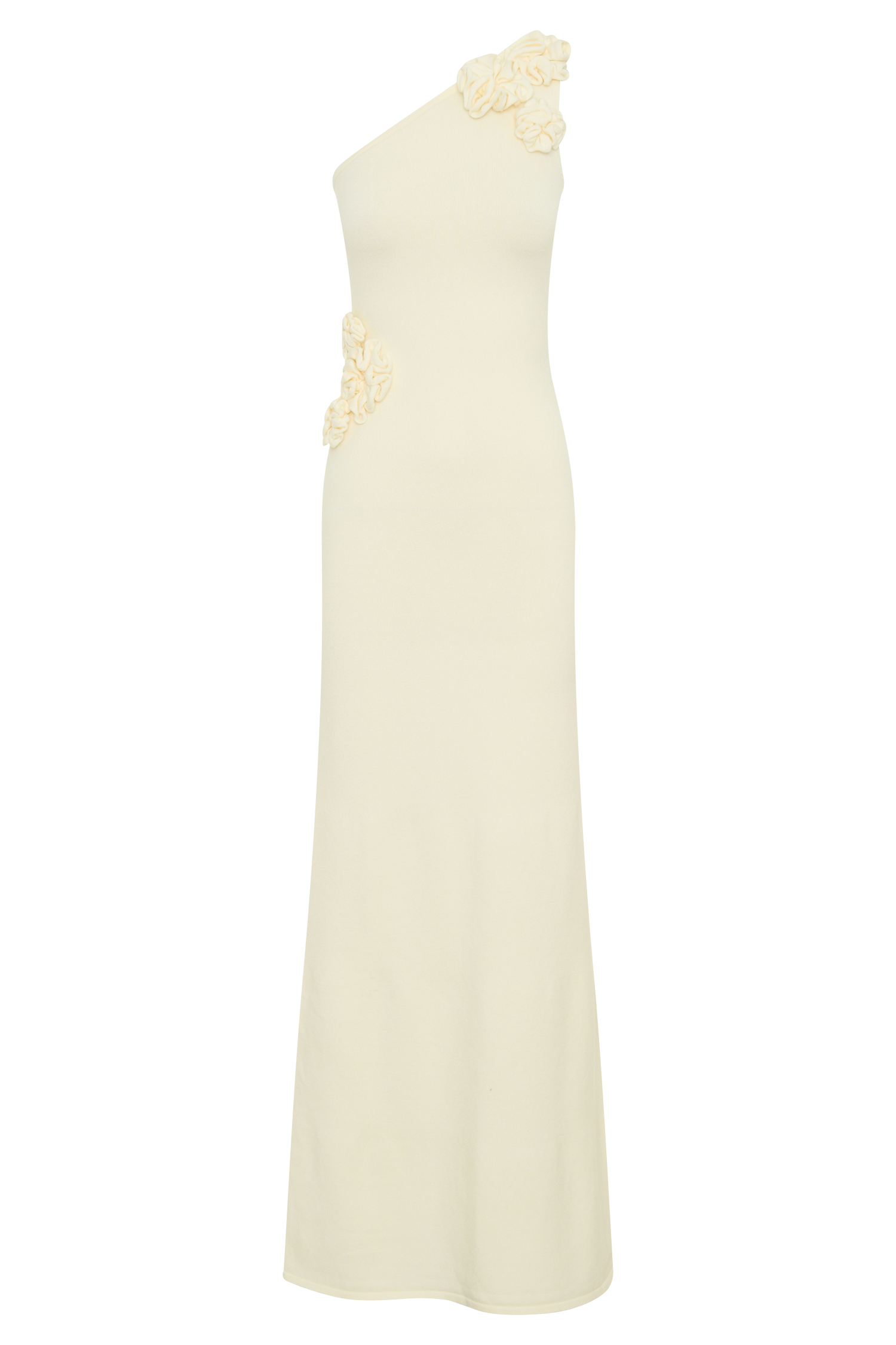 One Shoulder Knit Maxi Dress with Floral Details | Paloma Ivory