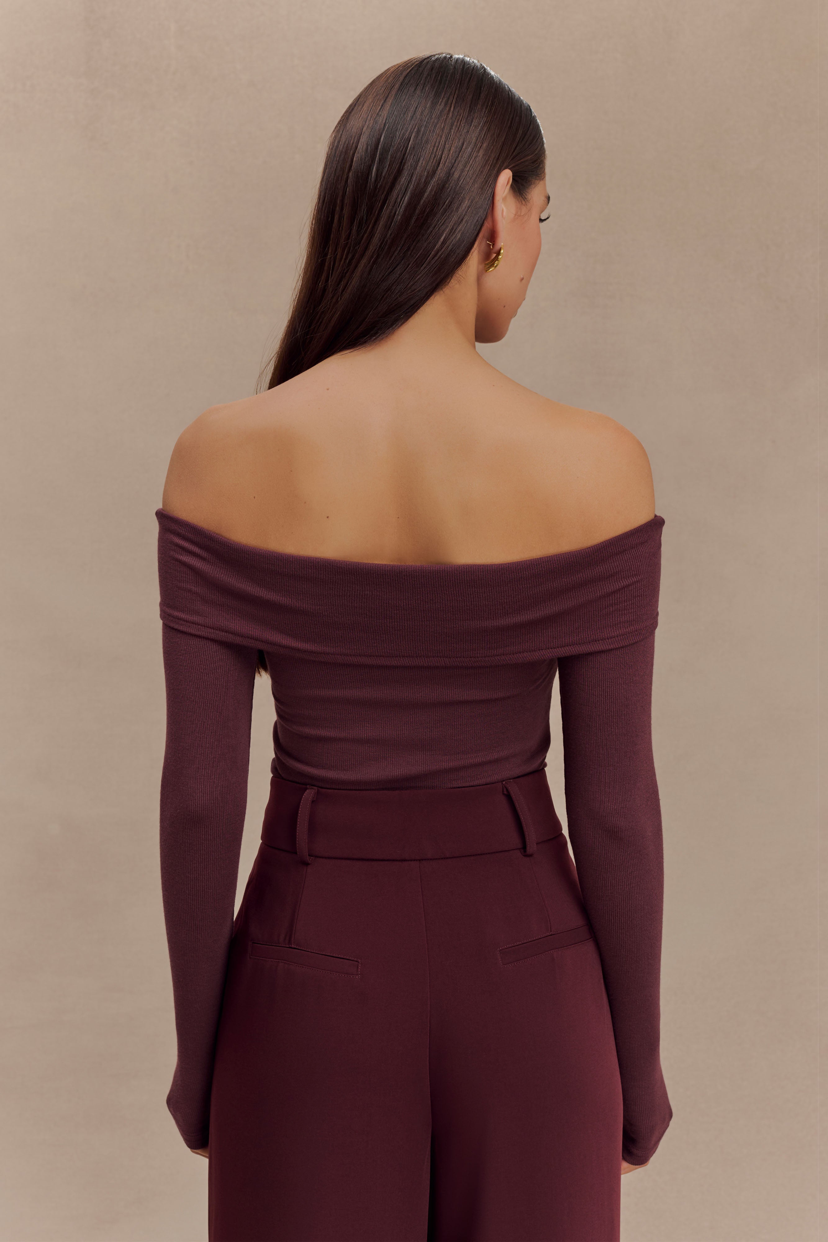 Cut Out Modal Long Sleeve Top with Bardot Neckline | Briah