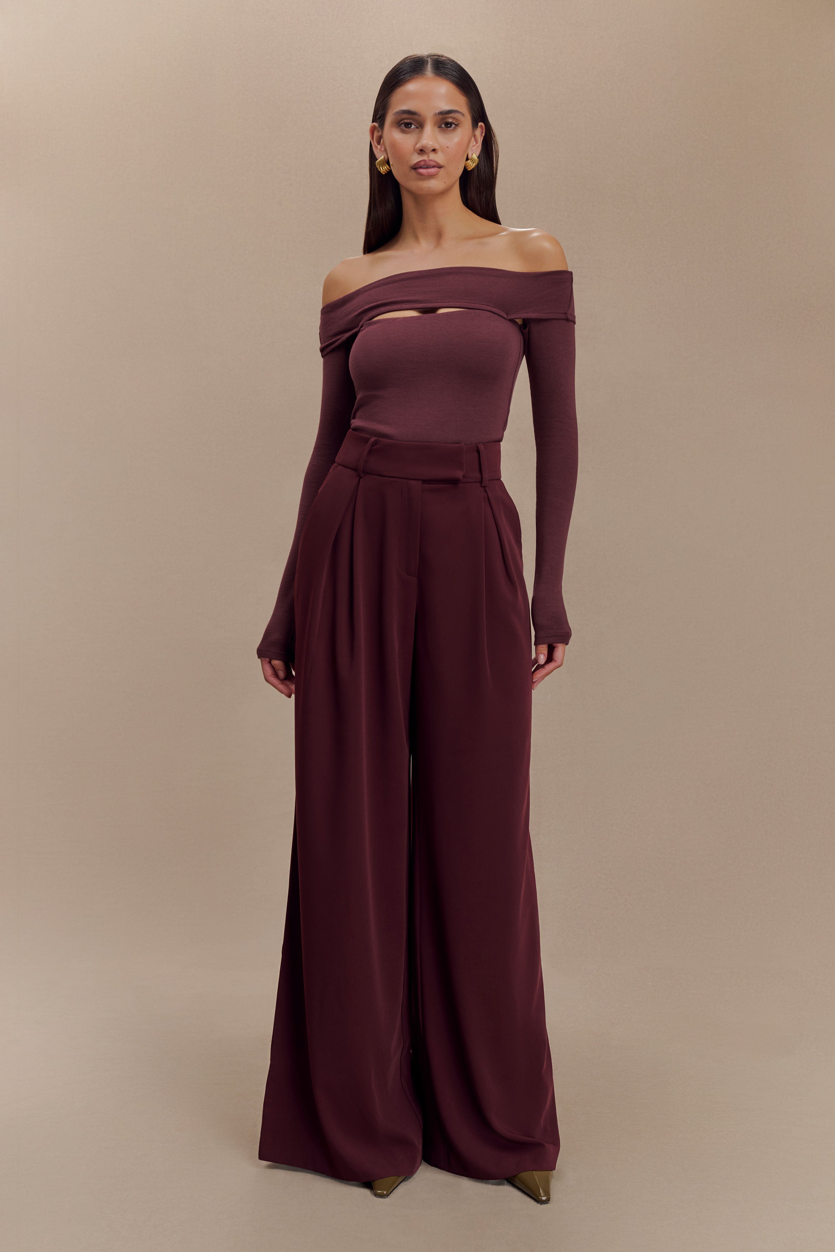 Cut Out Modal Long Sleeve Top with Bardot Neckline | Briah
