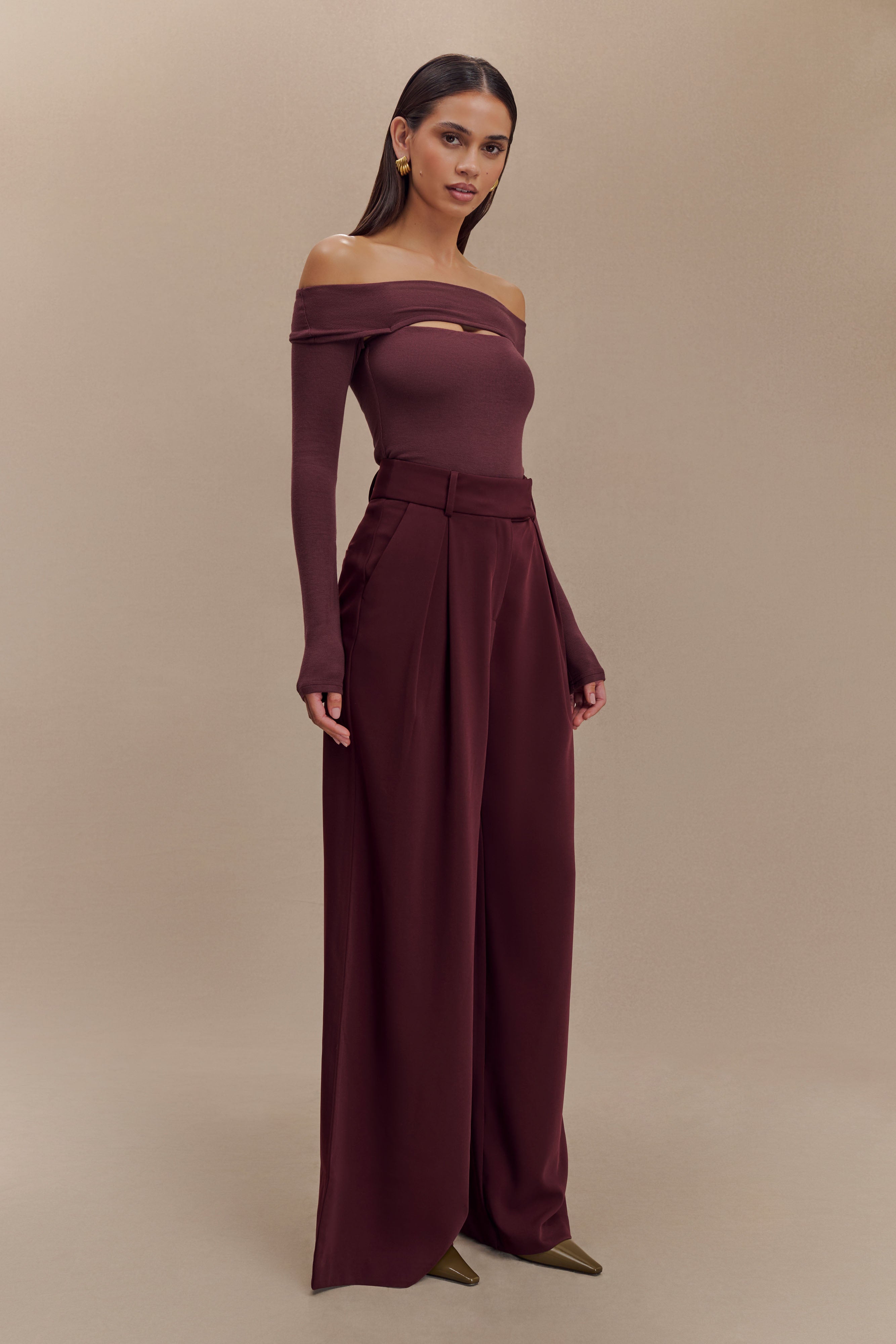 Cut Out Modal Long Sleeve Top with Bardot Neckline | Briah