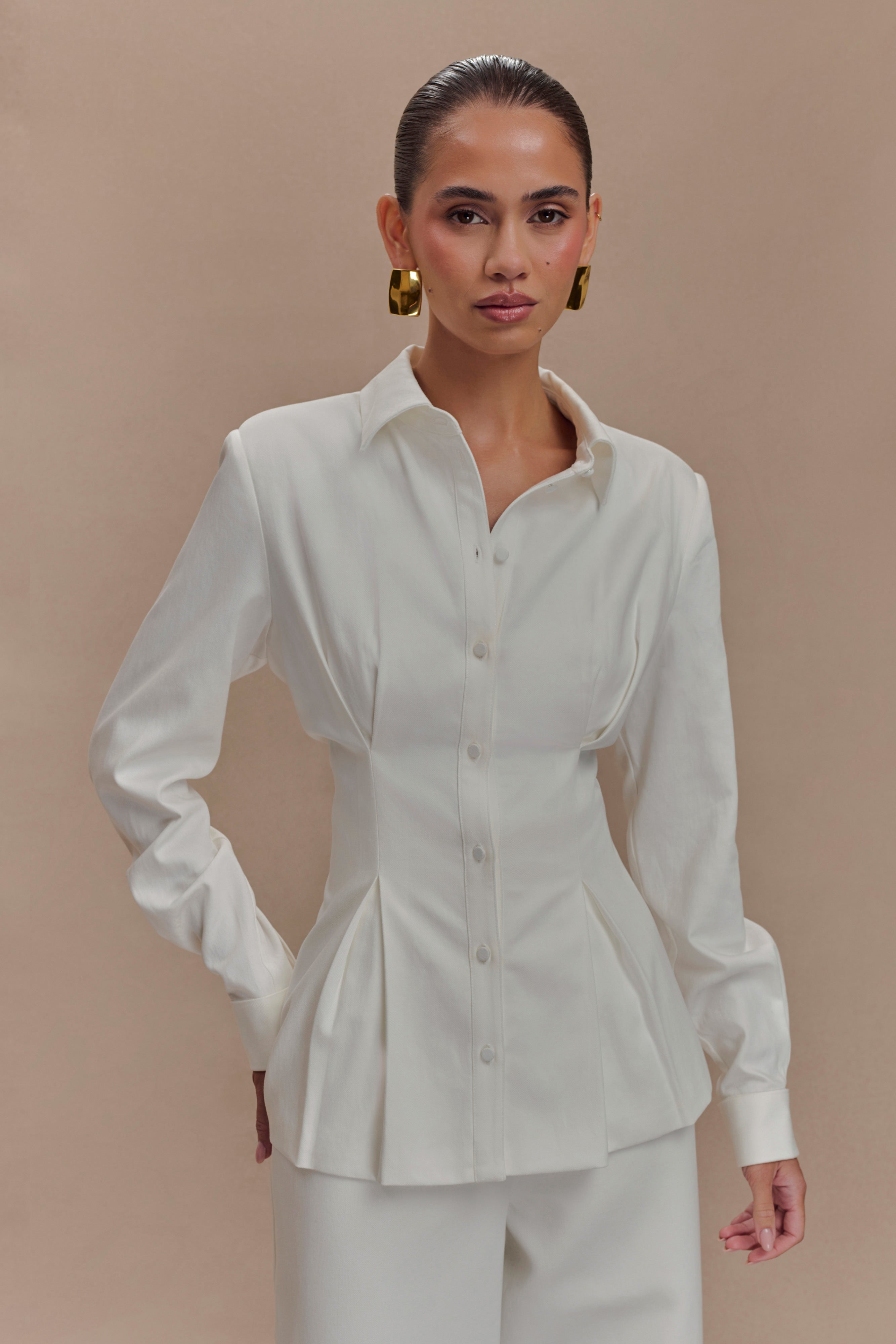 Oversized White Shirt with Cinched Waist | Rhia