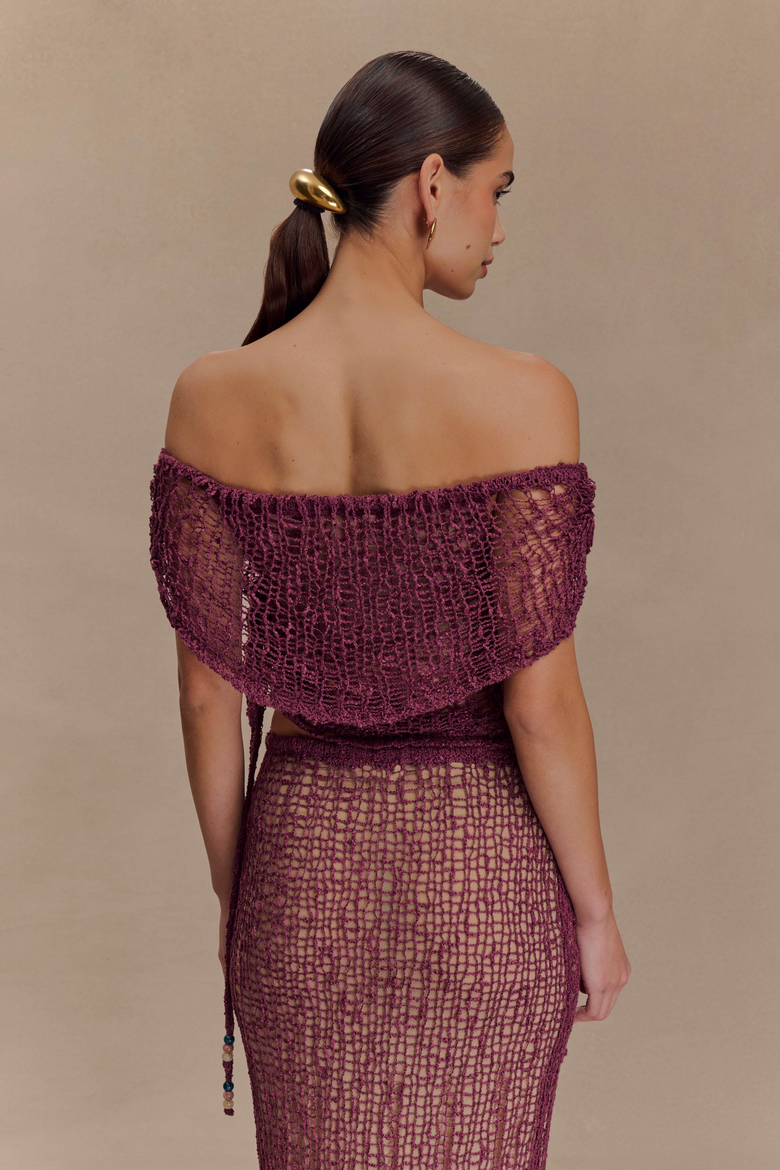 Off Shoulder Knit Top with Ruched Waist & Asymmetrical Hem | Cordelia