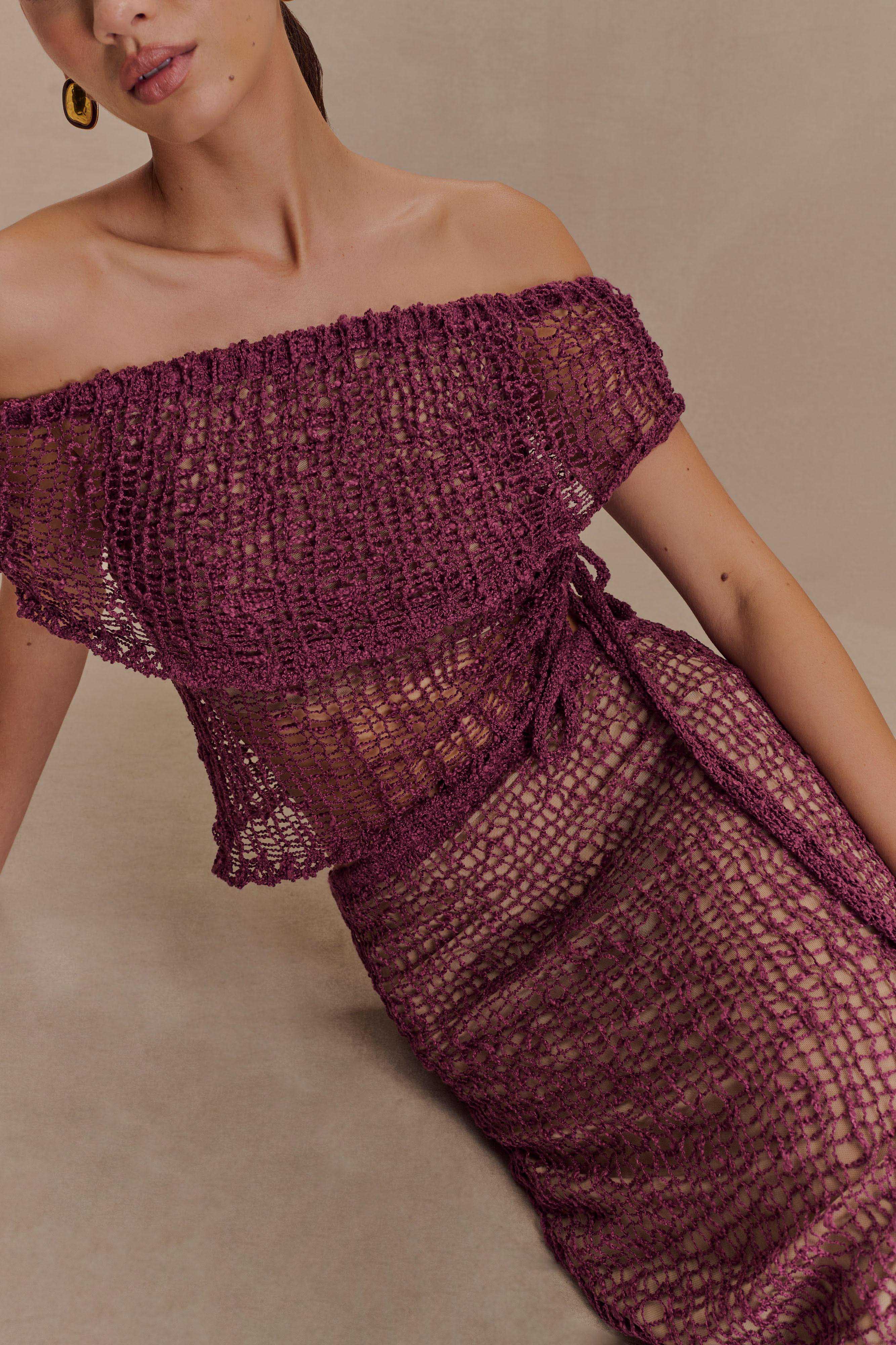 Off Shoulder Knit Top with Ruched Waist & Asymmetrical Hem | Cordelia