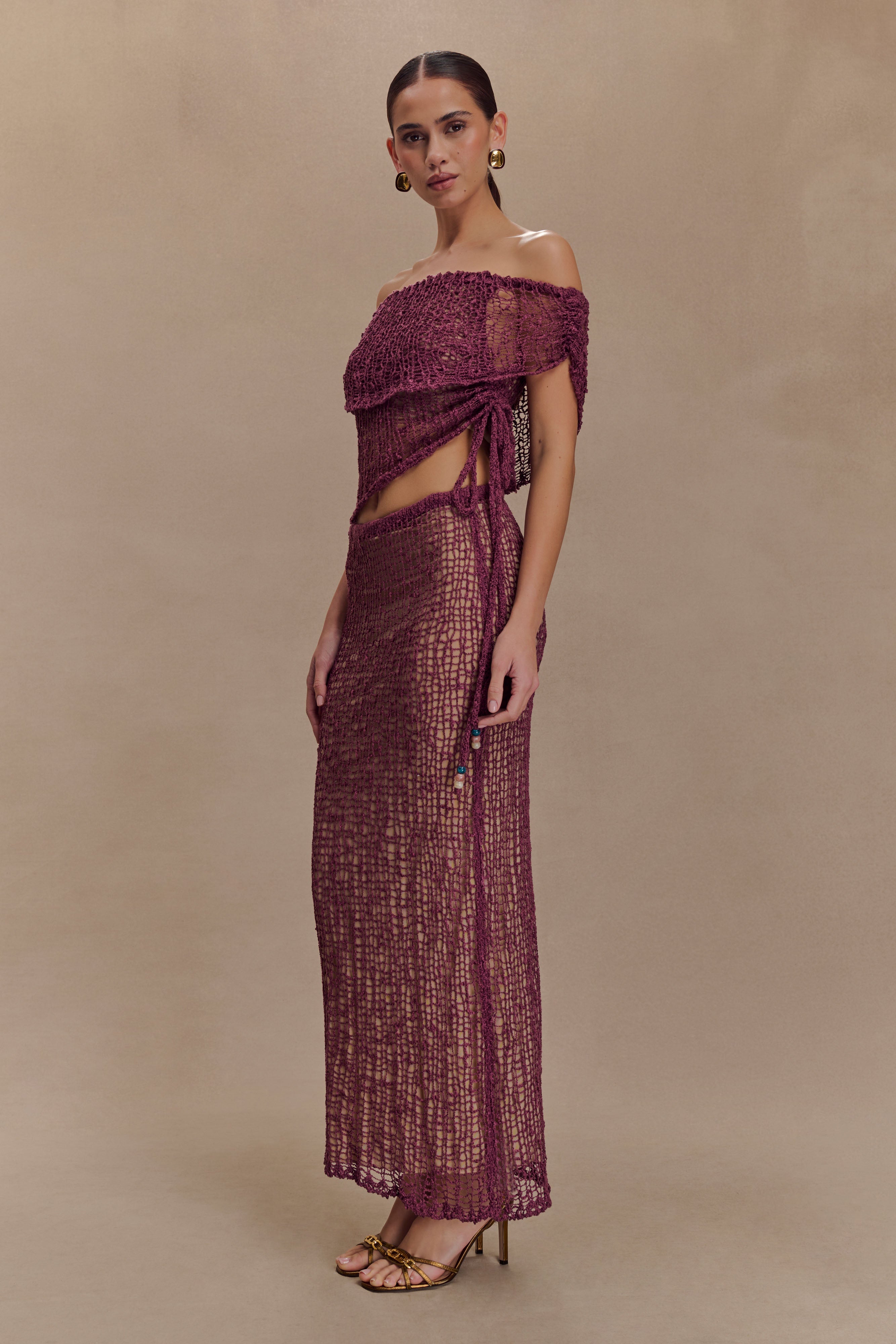 Off Shoulder Knit Top with Ruched Waist & Asymmetrical Hem | Cordelia
