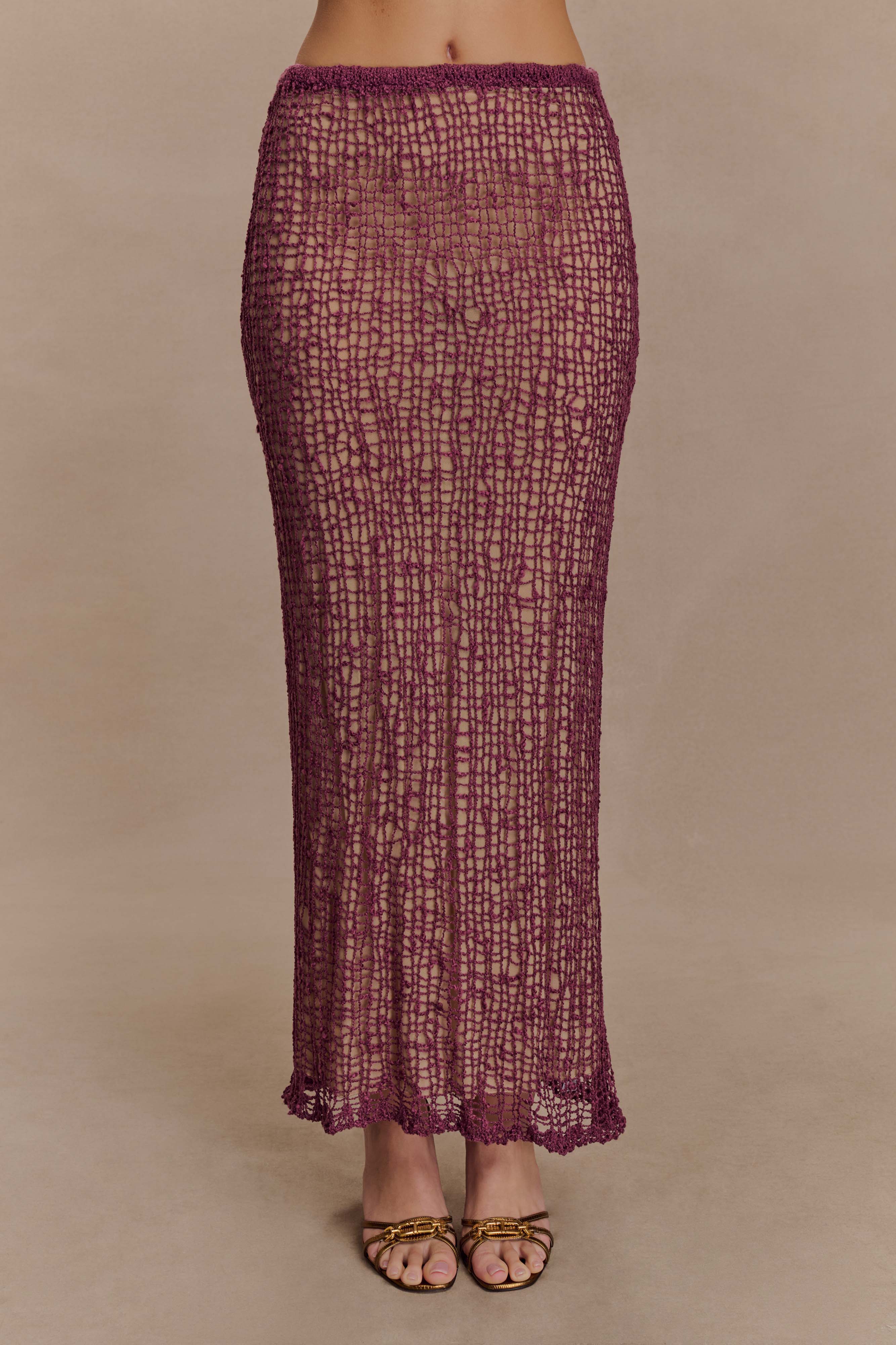 Knit Maxi Skirt with Removable Mesh Lining | Cordelia - Mauve