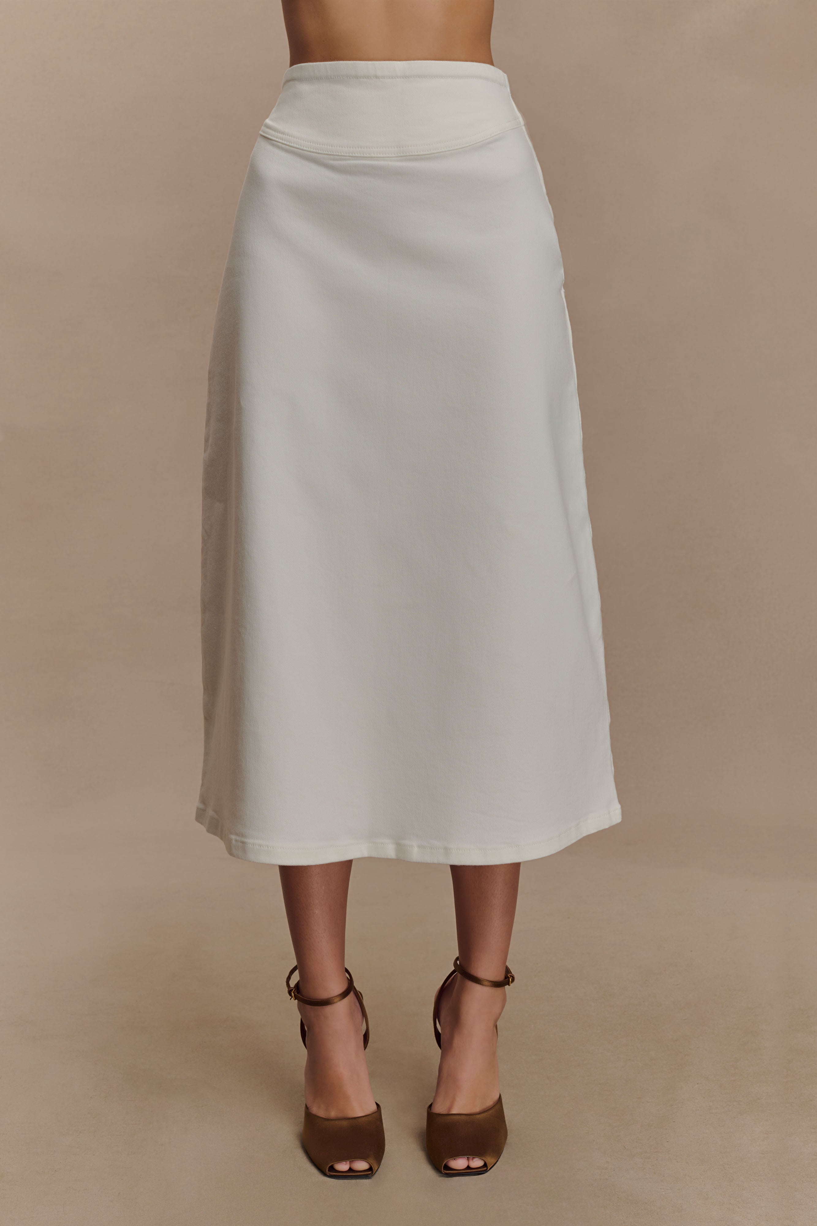 Denim A-Line Midi Skirt - High Waisted & Side Zip | Cecilia