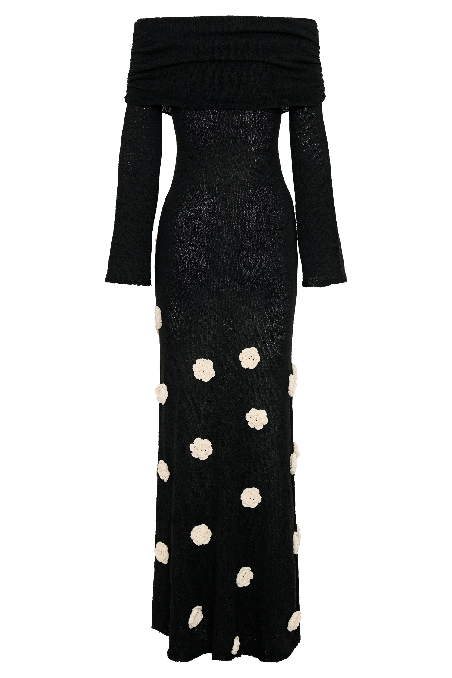 Off Shoulder Knit Maxi Dress with Rose Applique | Kiki