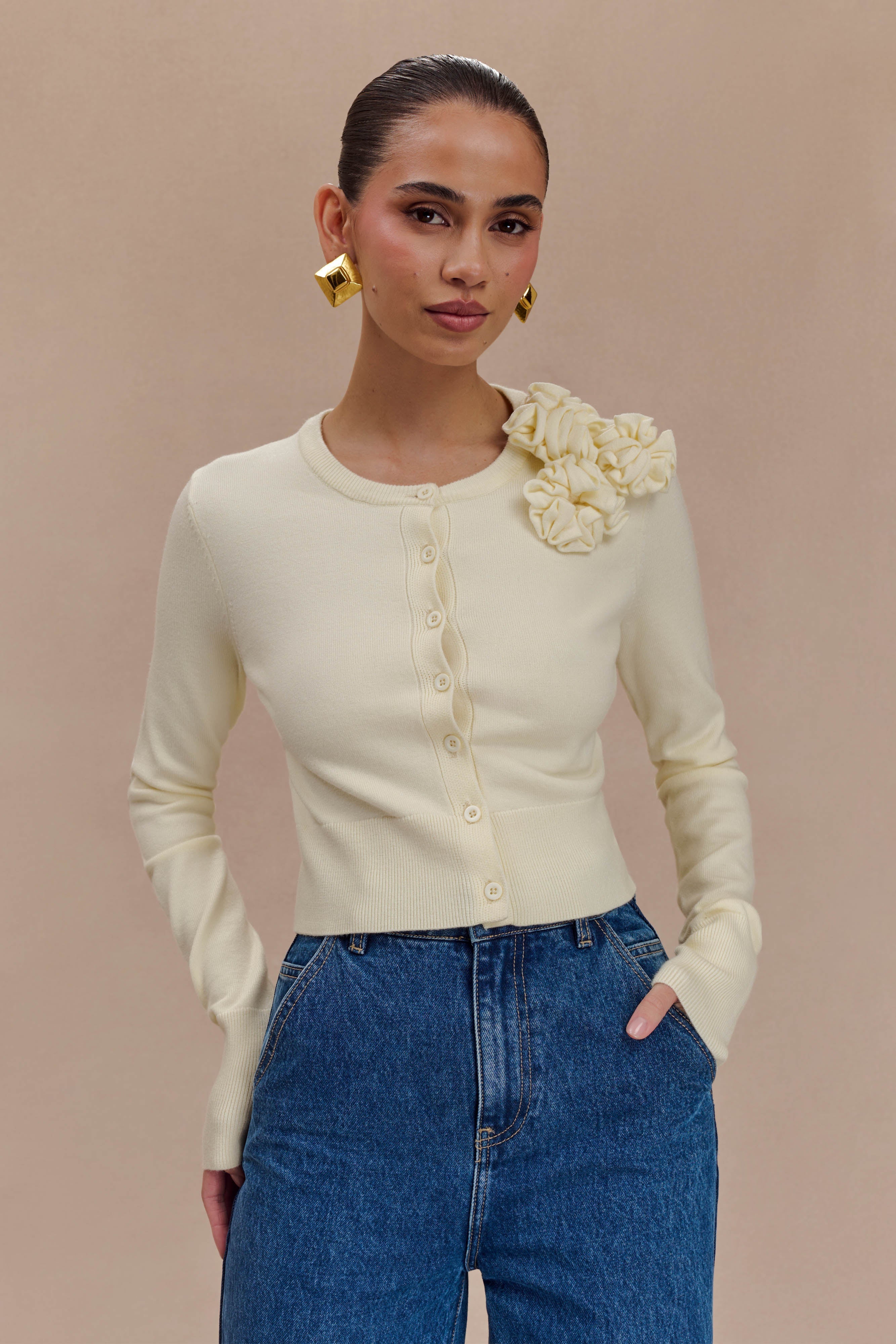 Floral Knit Cardigan for Women - Cream | GIANNA