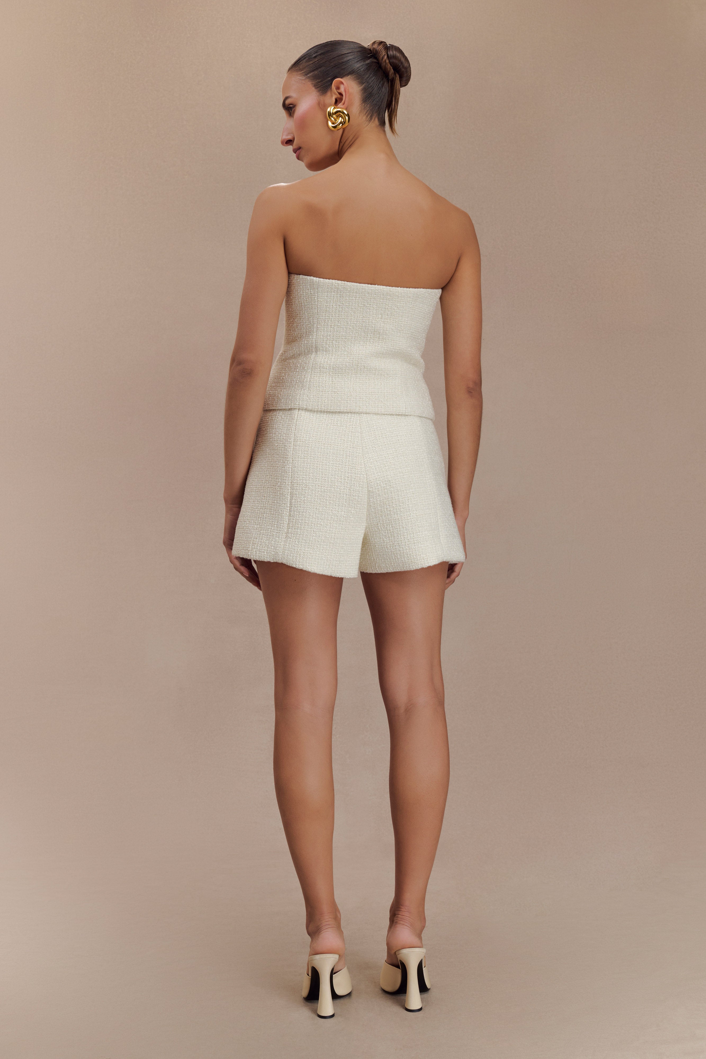 High-Waisted Boucle Shorts with Side Pockets | Parker Ivory
