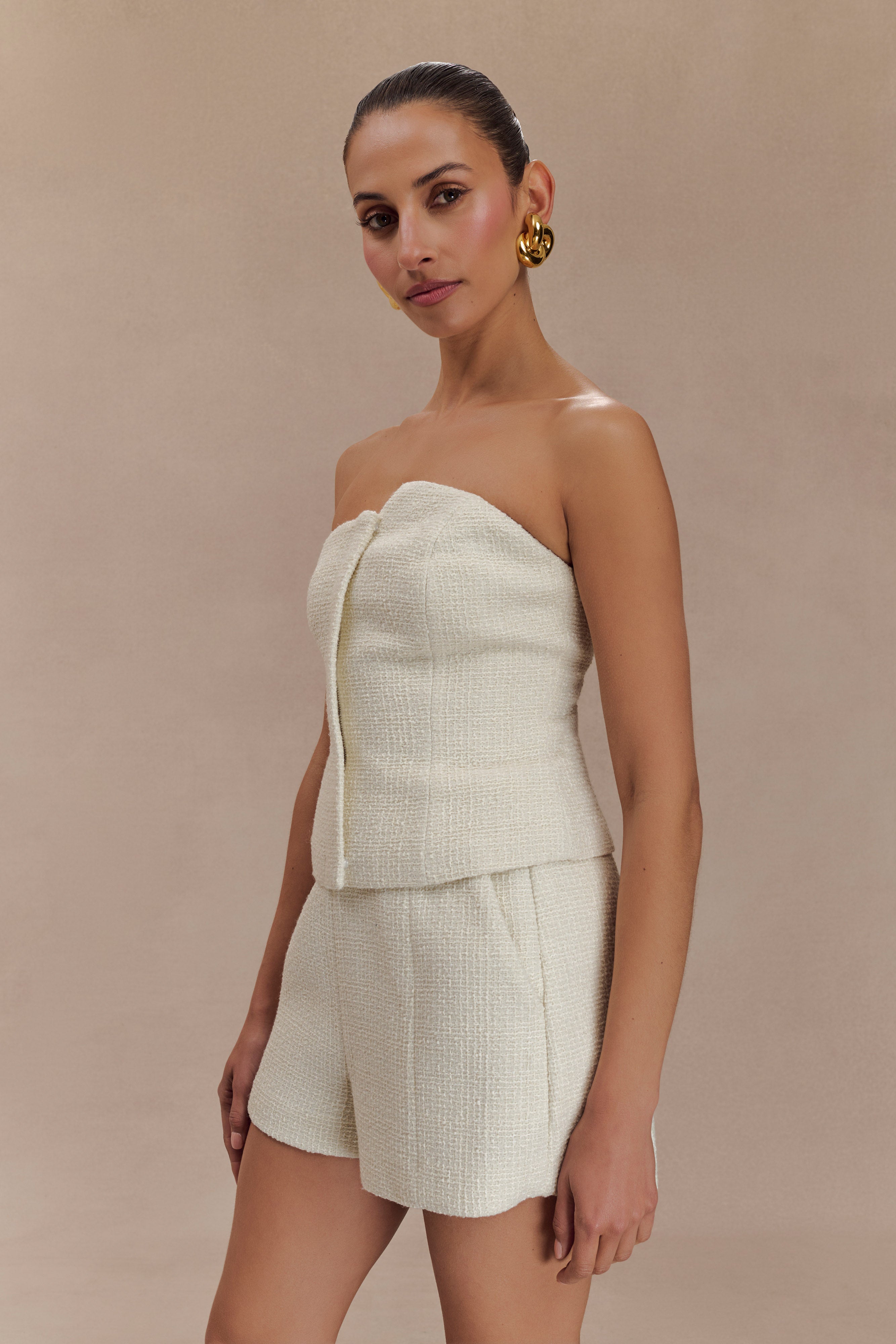 High-Waisted Boucle Shorts with Side Pockets | Parker Ivory
