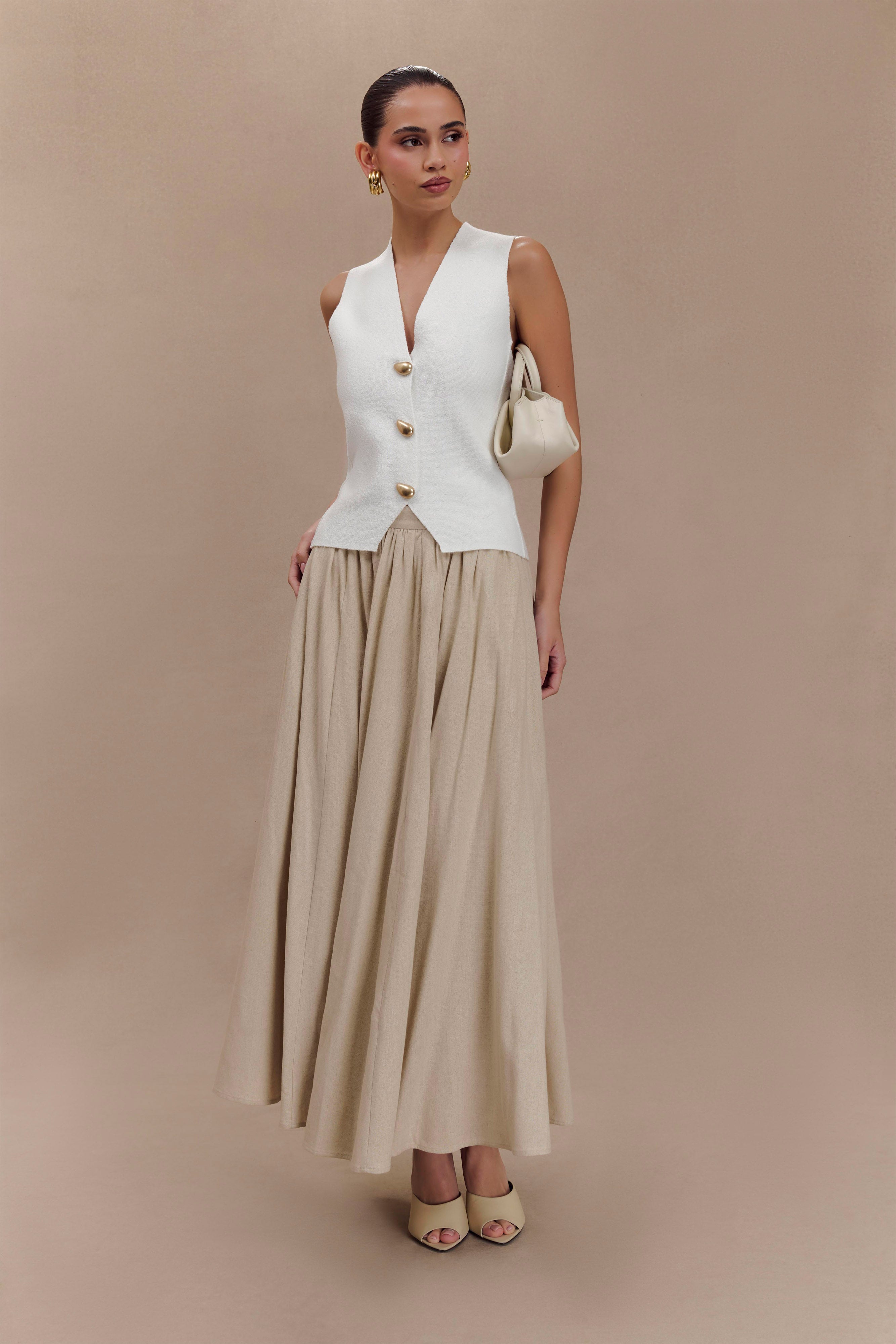 Linen Maxi Skirt with High Waist & Concealed Zipper | Clarence