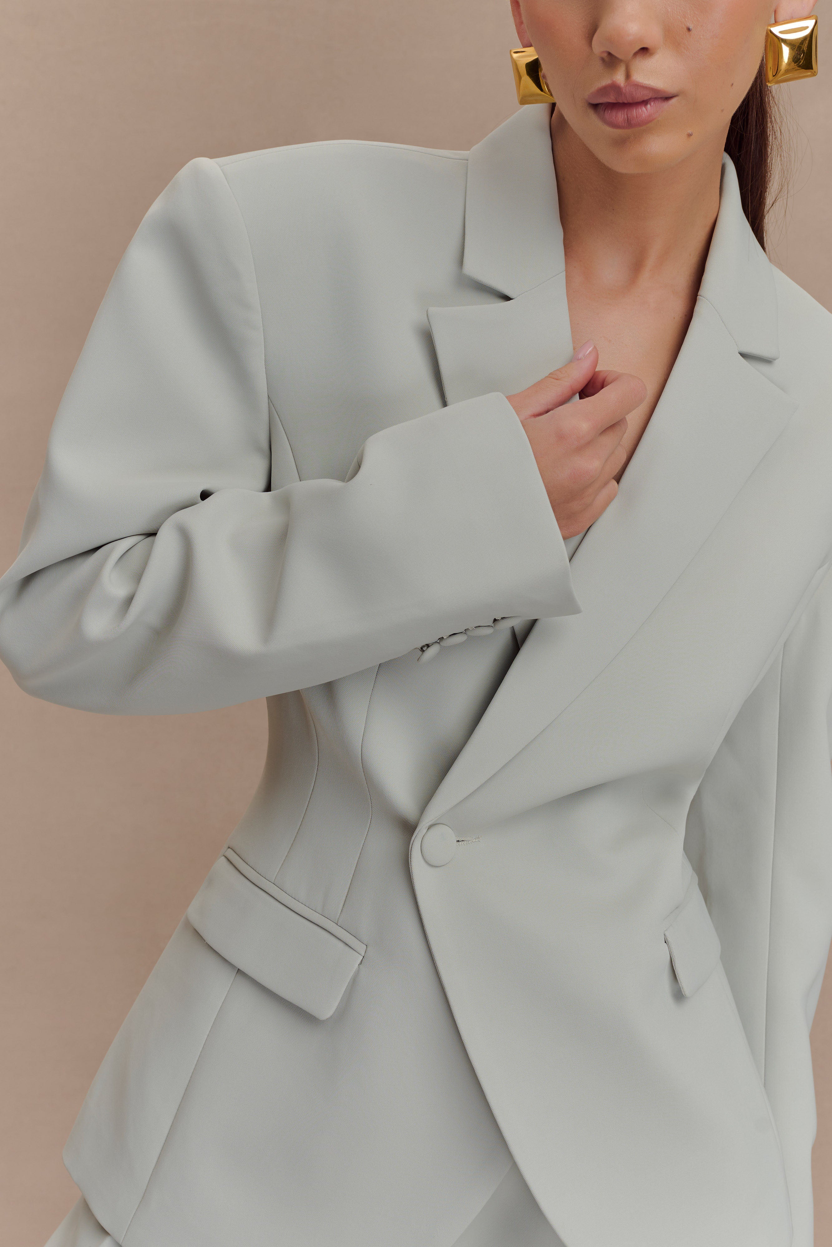 Light Sage Cinched Suiting Blazer with Waist Sculpting | Jameson