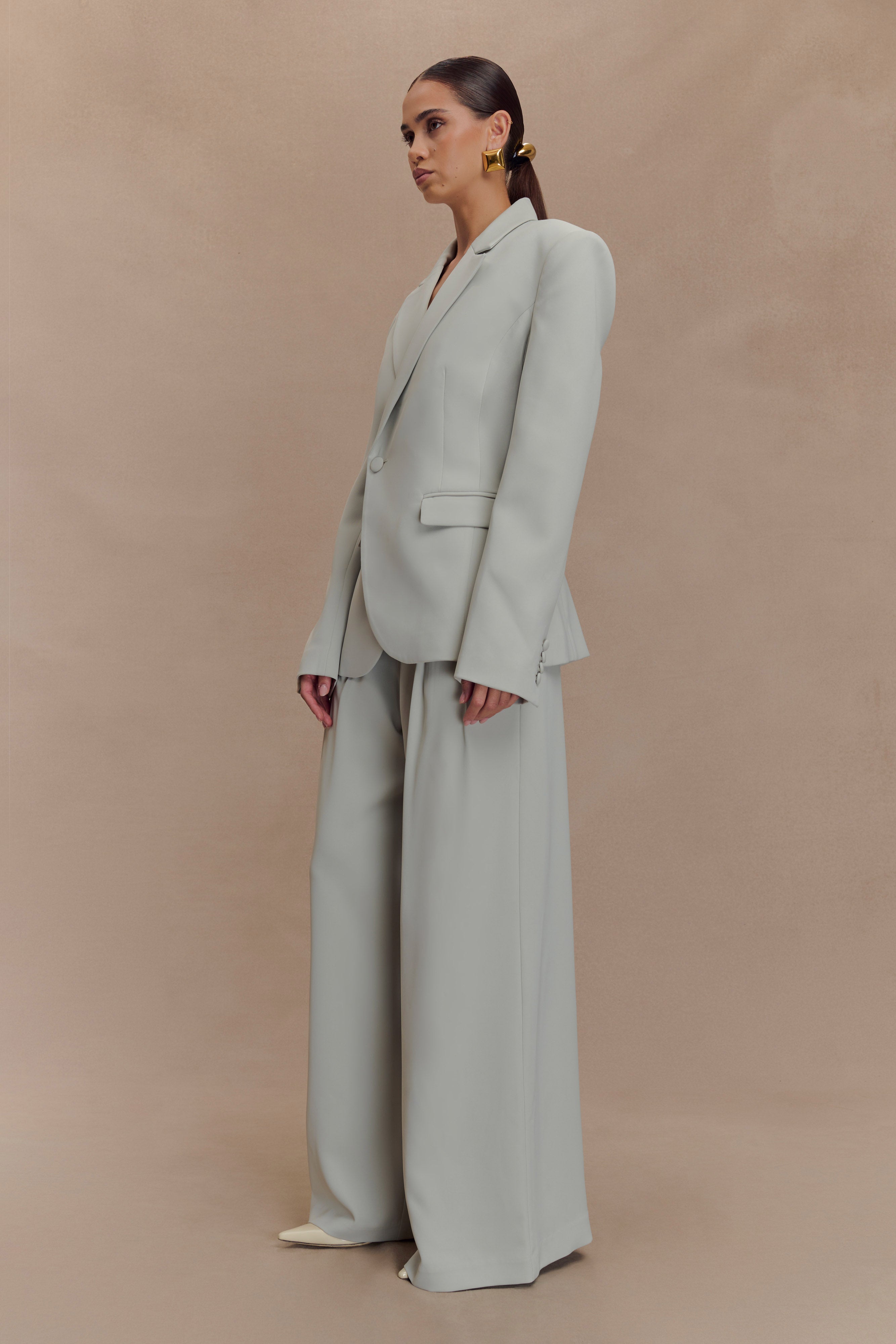 Light Sage Cinched Suiting Blazer with Waist Sculpting | Jameson