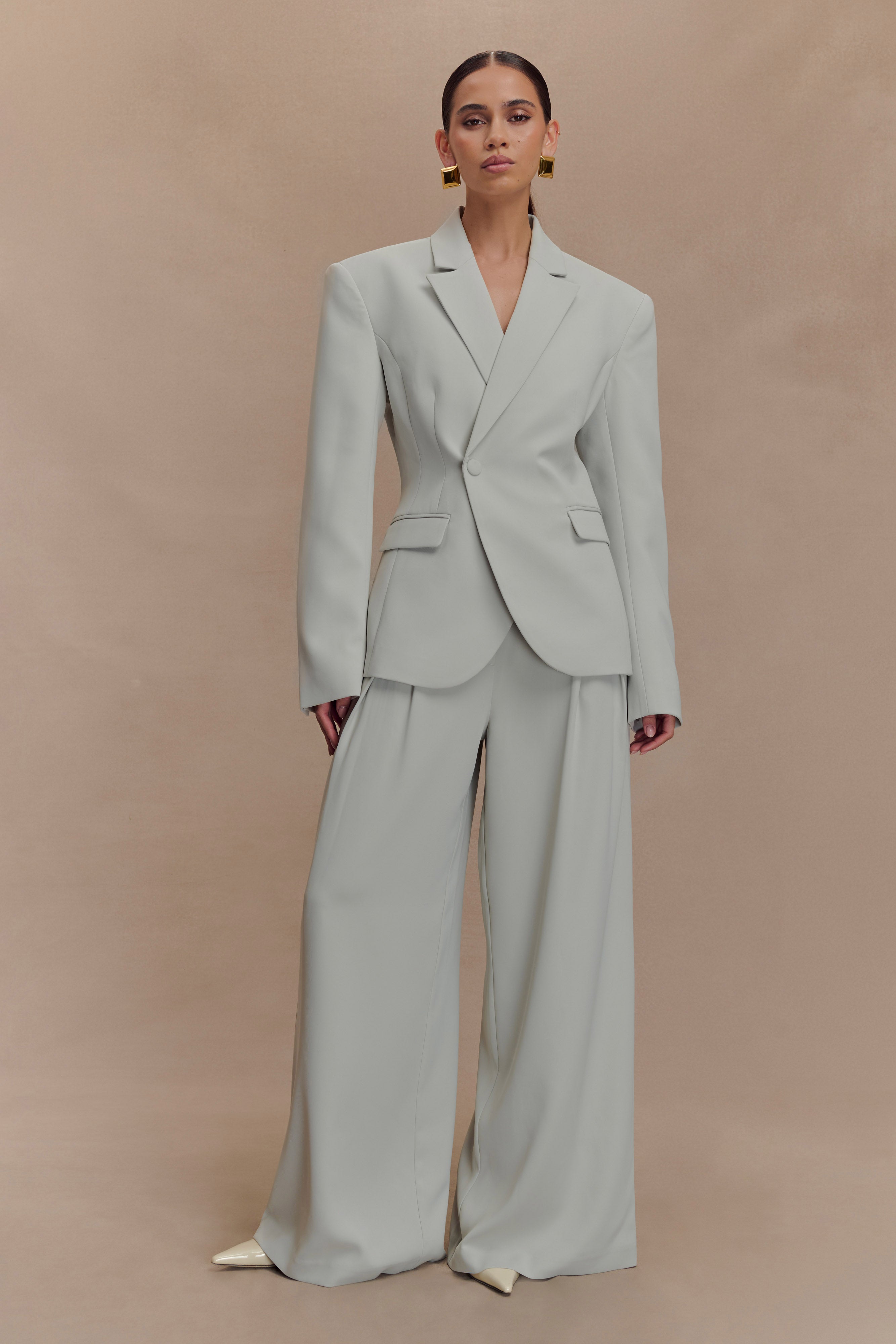 Light Sage Cinched Suiting Blazer with Waist Sculpting | Jameson
