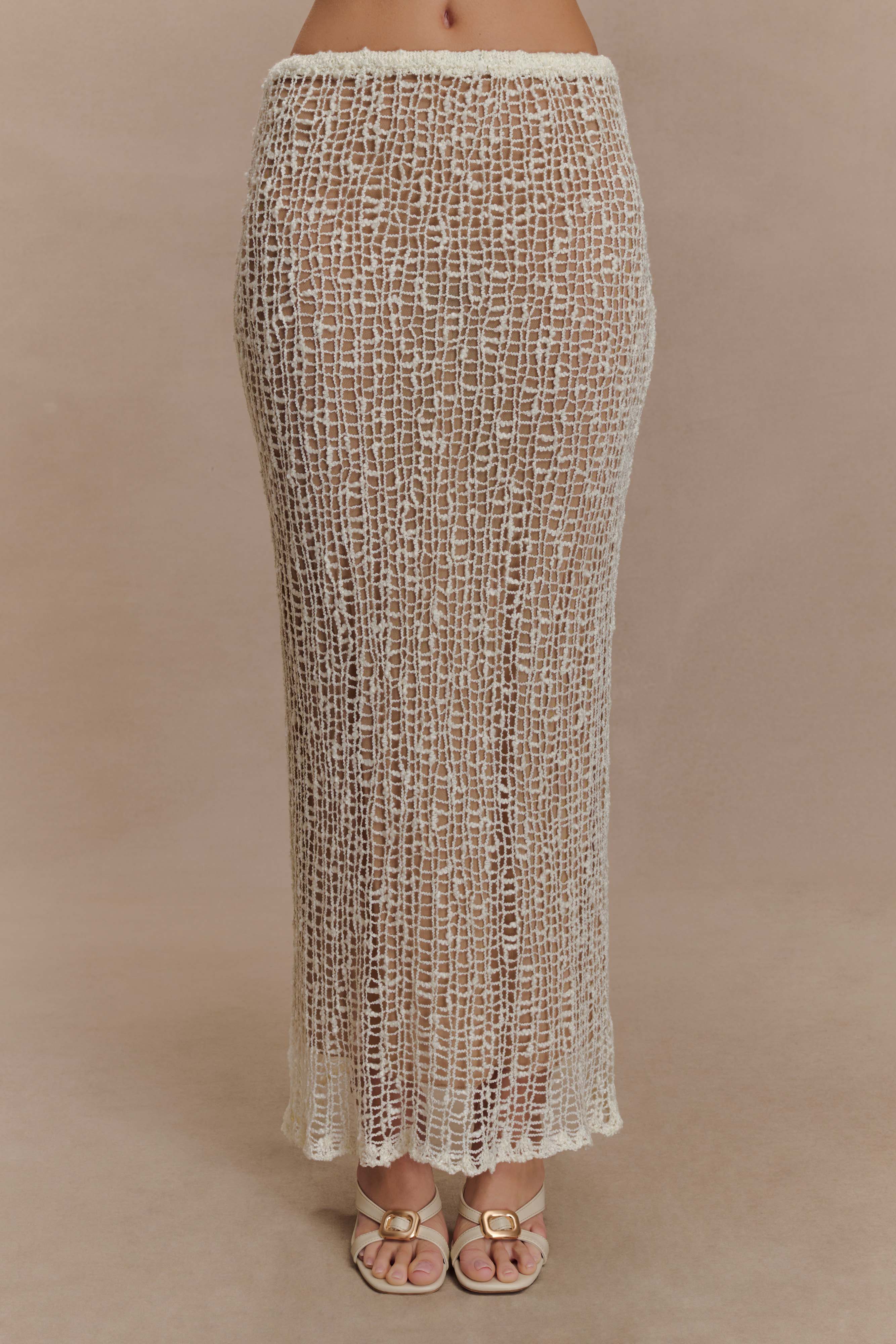 Knit Maxi Skirt with Removable Mesh Lining | Cordelia Ivory