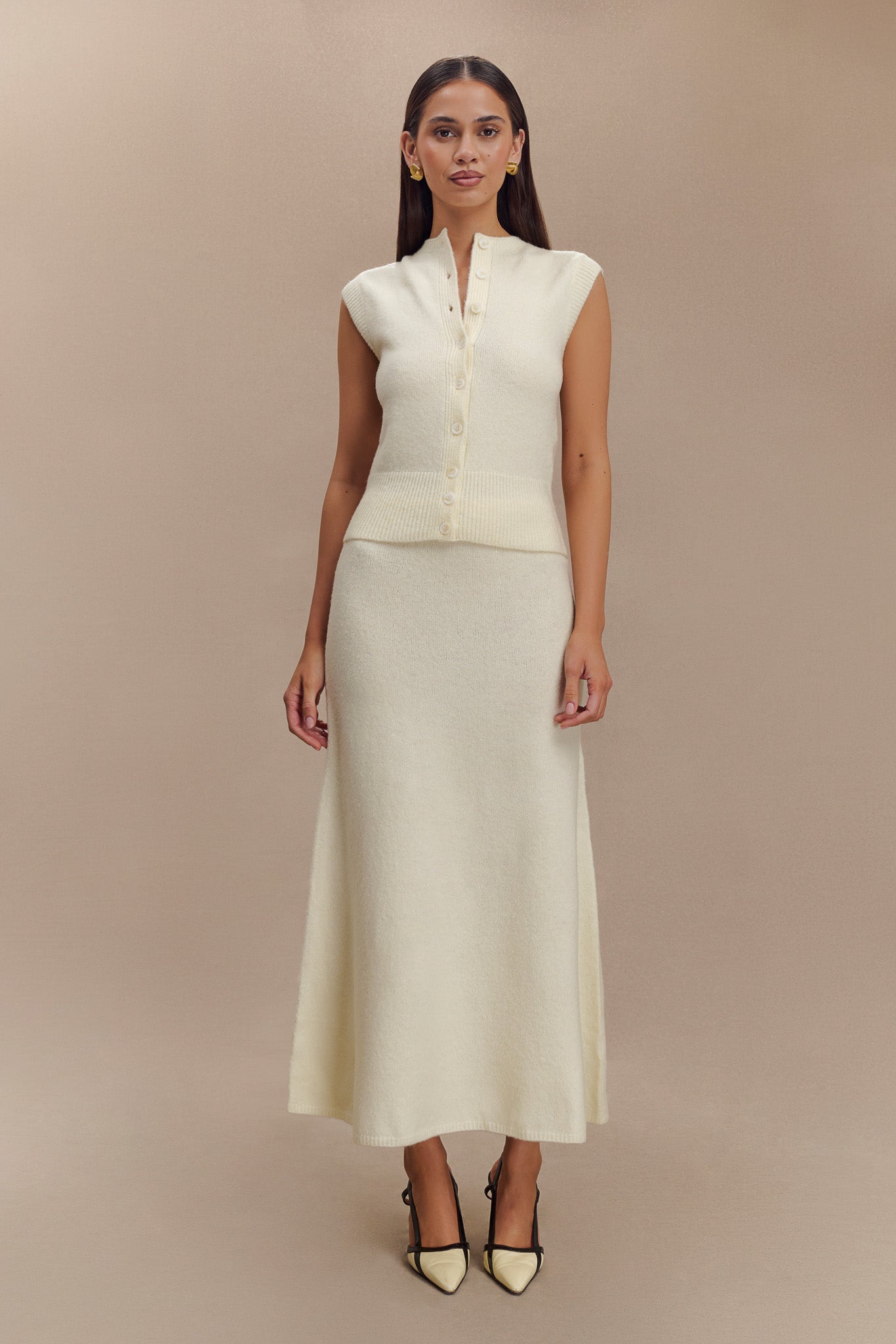 Knit Maxi Skirt with High Waist & Bodycon Fit | Vivica Ivory Marle