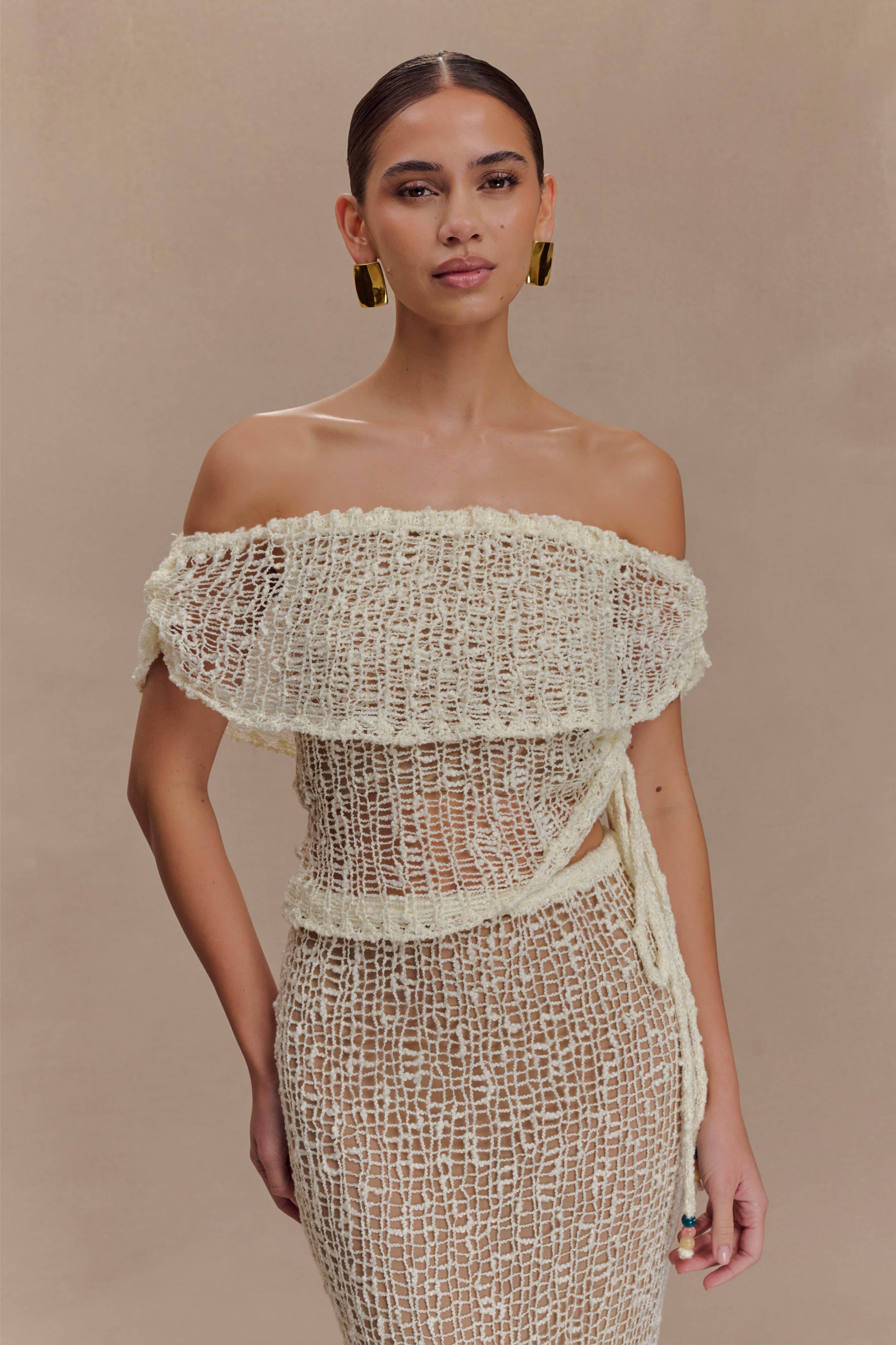Off Shoulder Knit Top for Women - Ivory | Cordelia