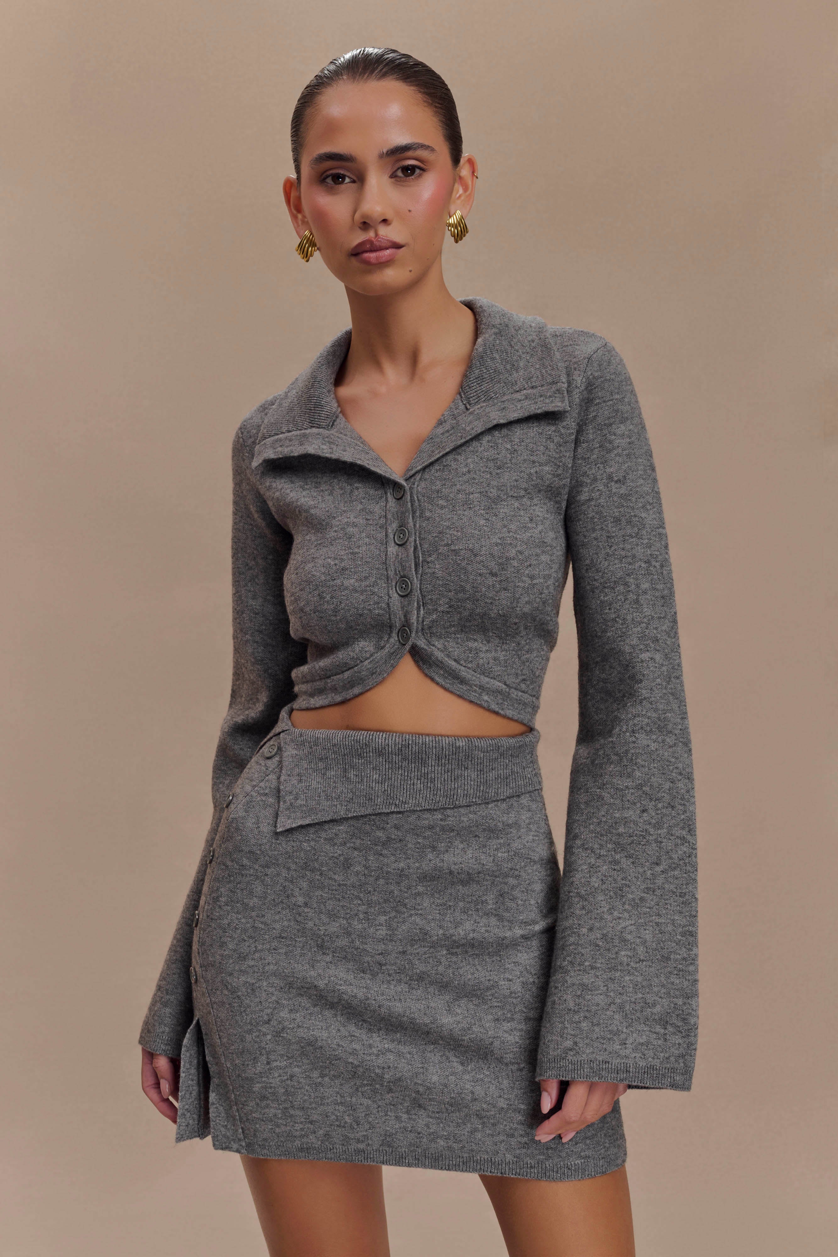 Curved Hem Knit Cardigan for Women | Annabelle Charcoal