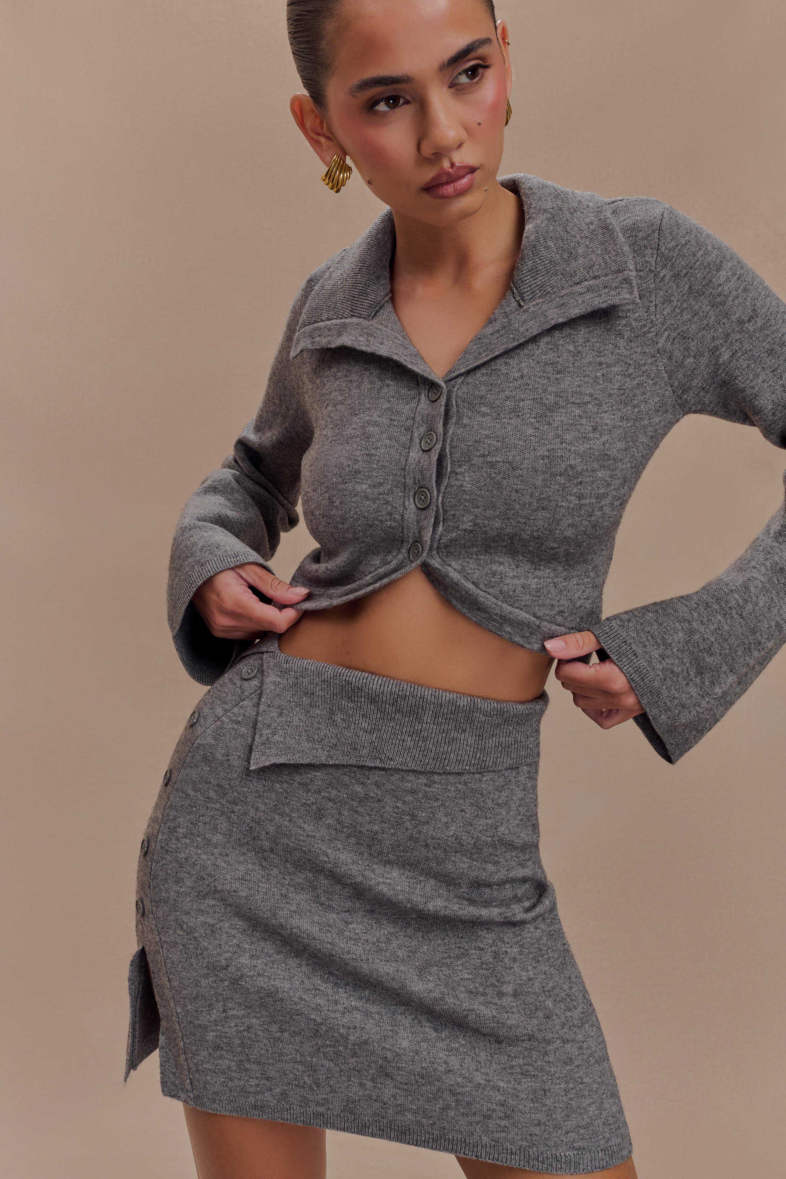 Curved Hem Knit Cardigan for Women | Annabelle Charcoal