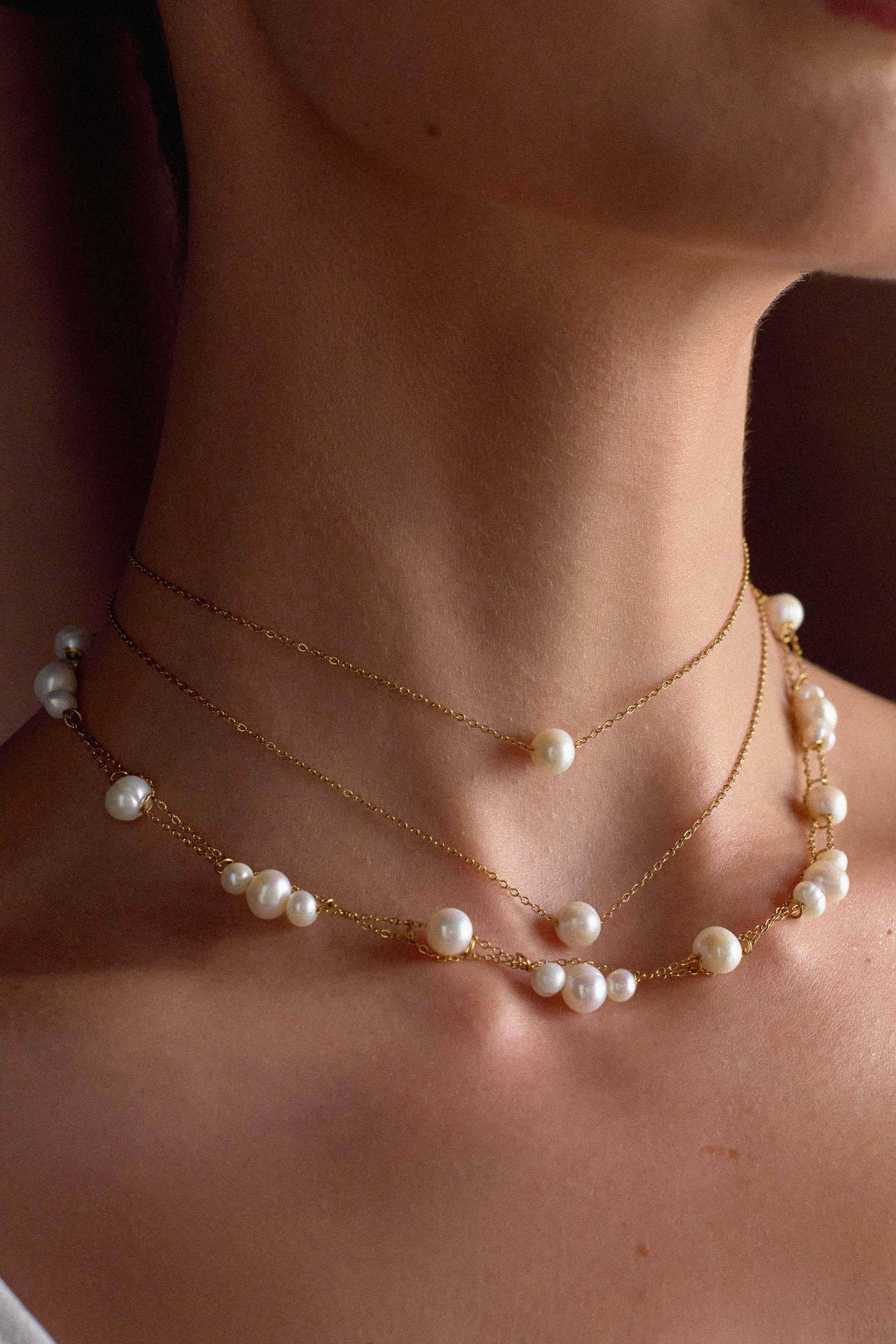Layered Pearl Choker Necklace with Freshwater Pearls & Gold Plating | Aryanne