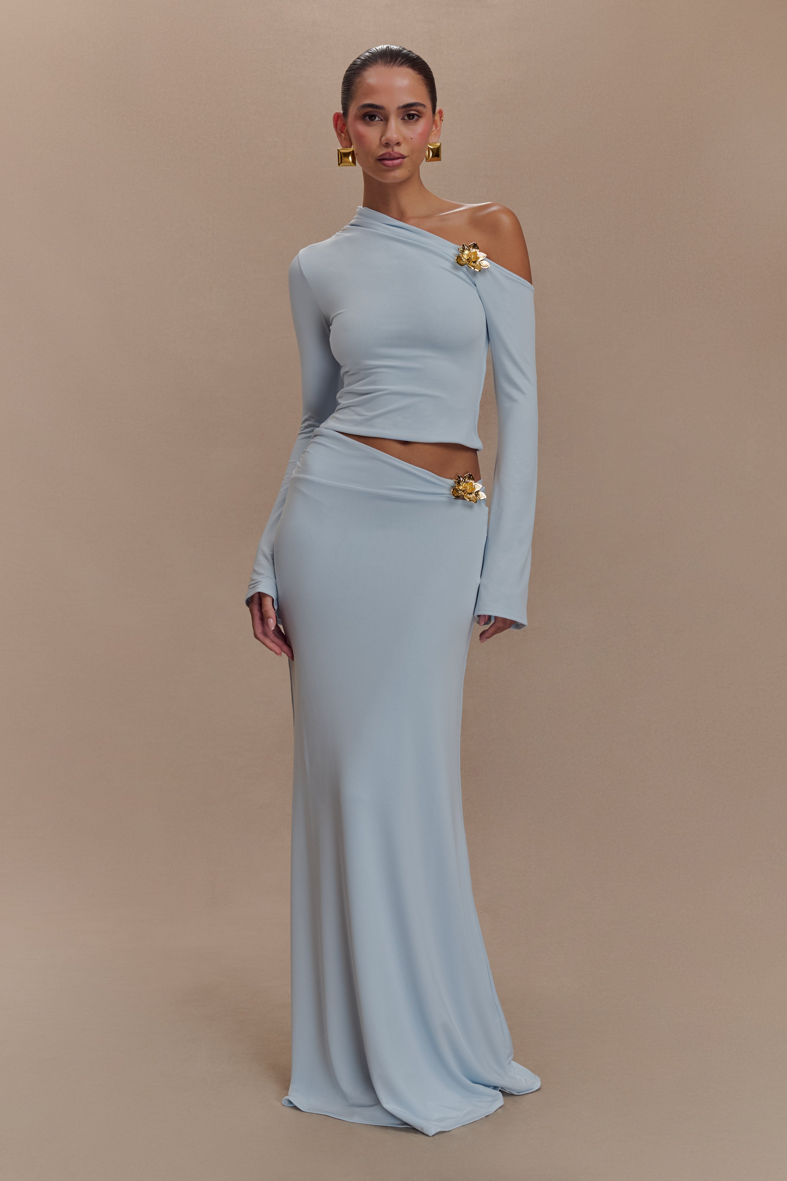 Floral Hardware Asymmetrical Maxi Skirt - Pale Blue | Ainsley