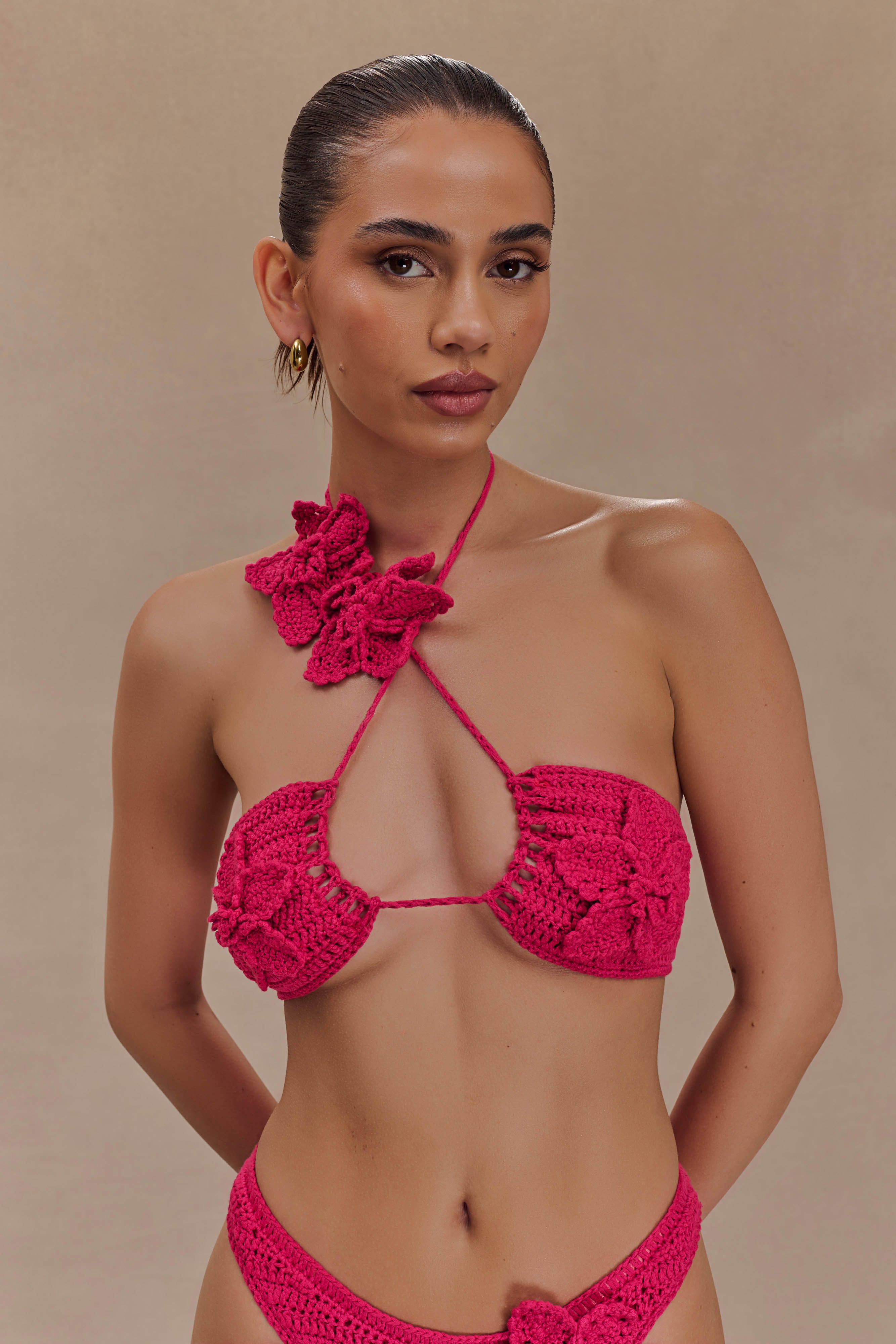 Floral Crochet Bikini Top with Adjustable Halter | River Pink Cherry
