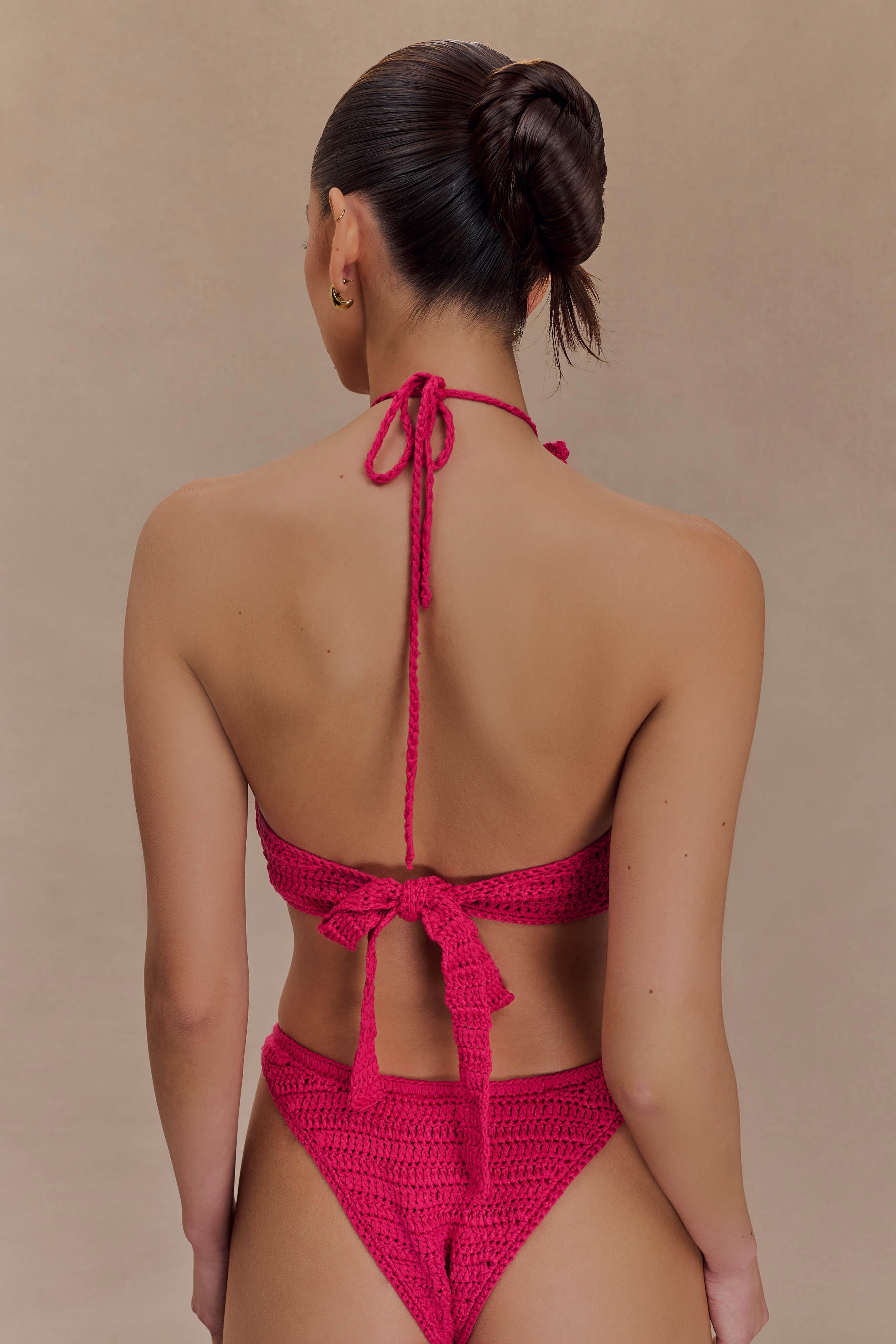 Floral Crochet Bikini Top with Adjustable Halter | River Pink Cherry