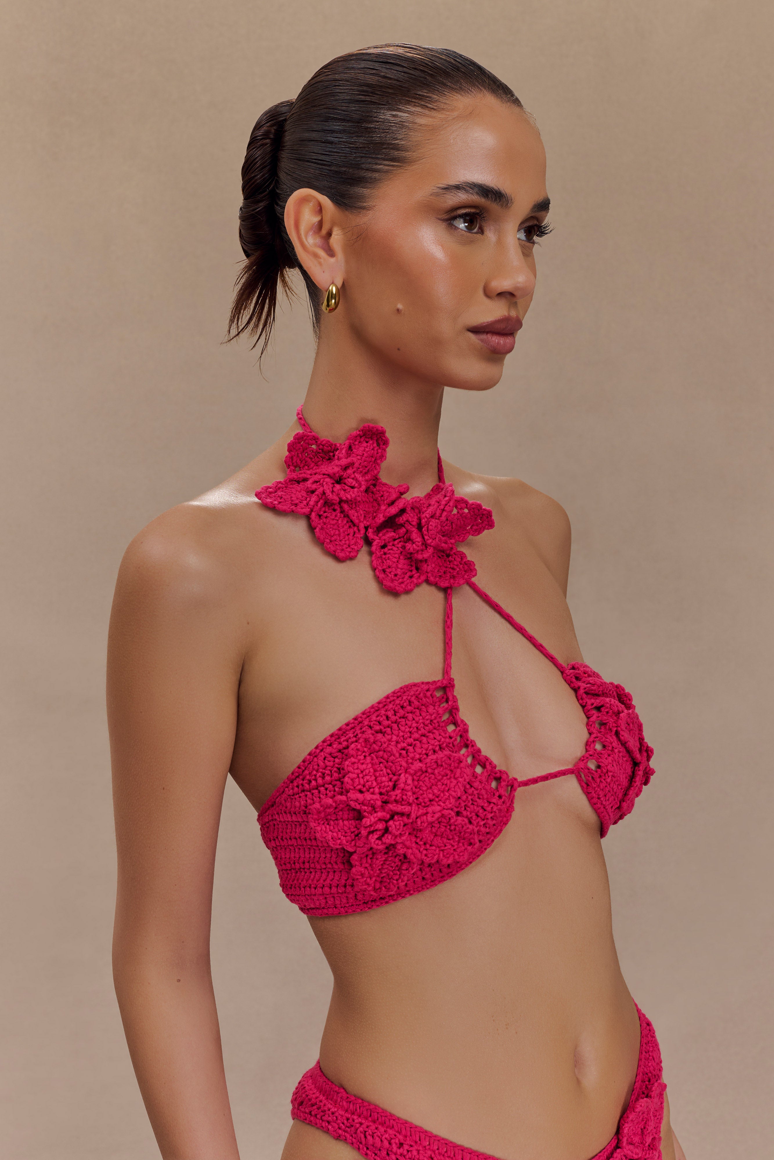 Floral Crochet Bikini Top with Adjustable Halter | River Pink Cherry