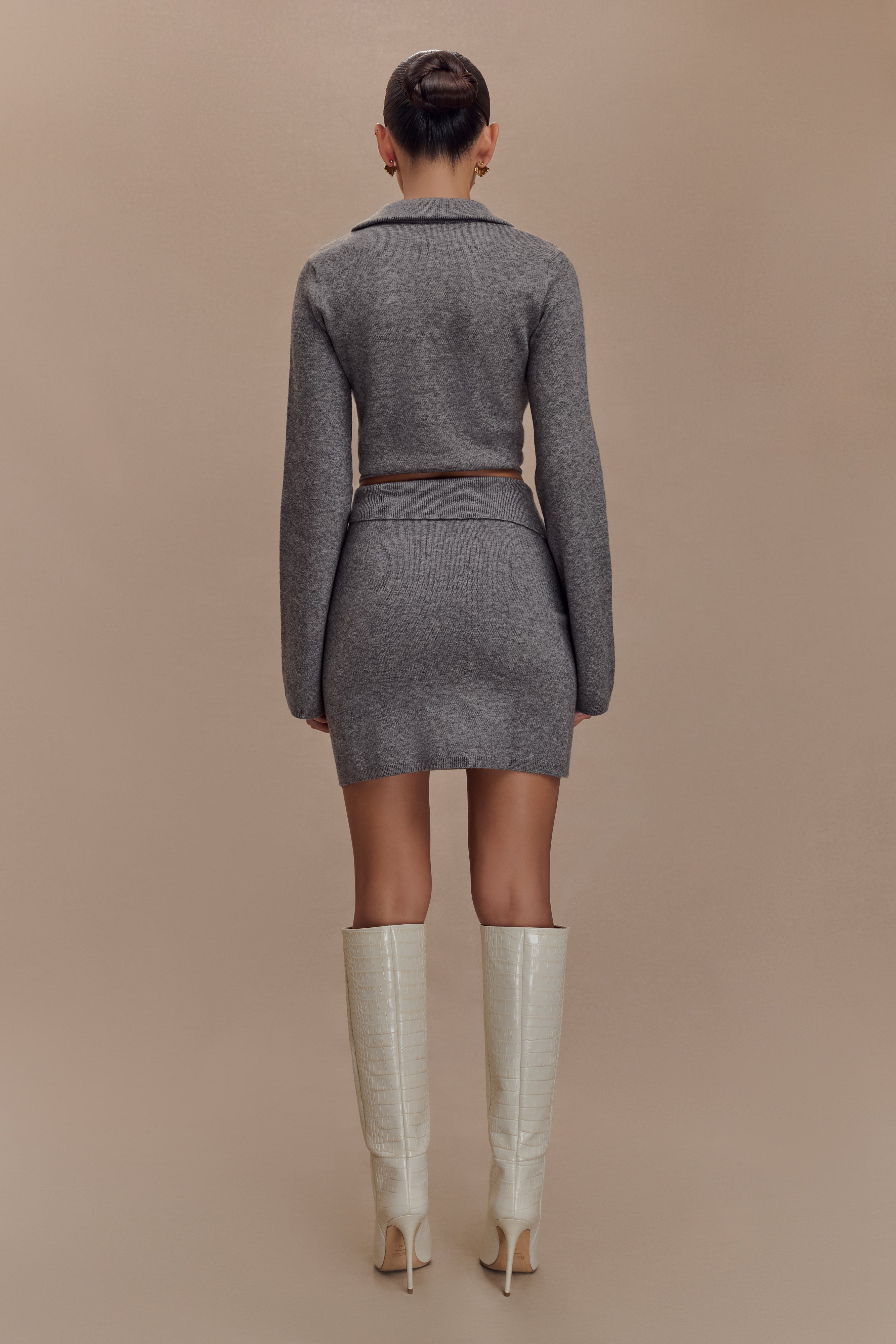 Knit Mini Skirt with Asymmetrical Waist | Annabelle - Charcoal