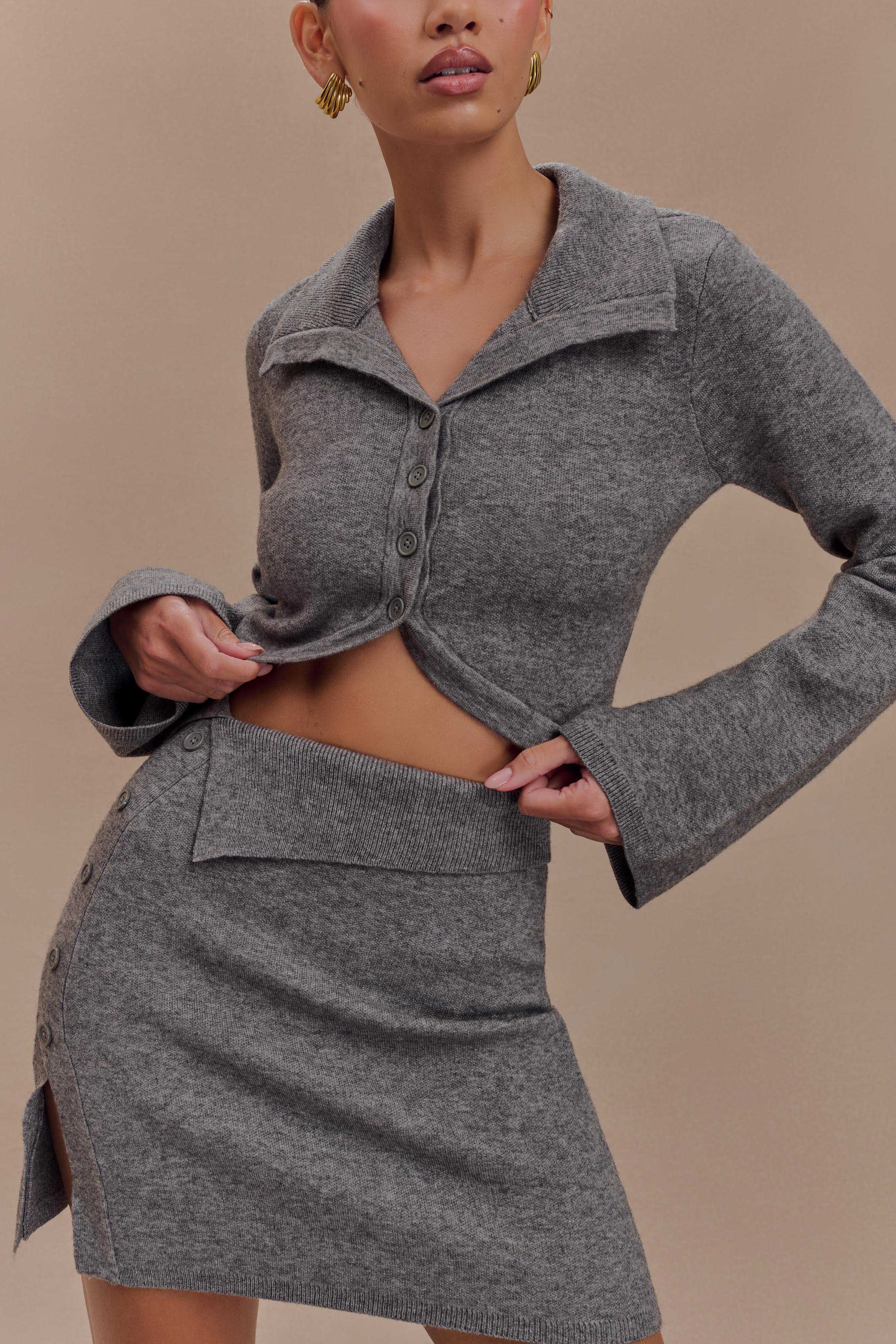 Knit Mini Skirt with Asymmetrical Waist | Annabelle - Charcoal