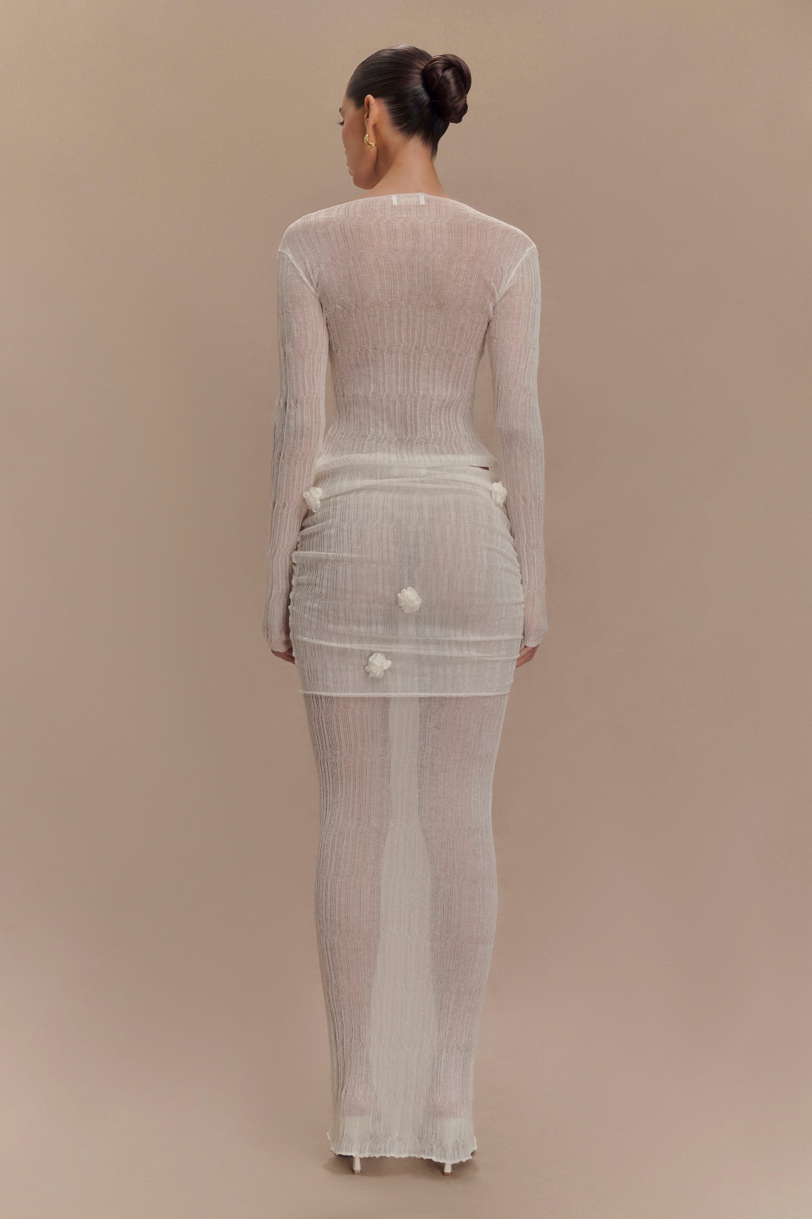 Knit Maxi Skirt with Fishtail Hem & Floral Detail | Orianna Orchid