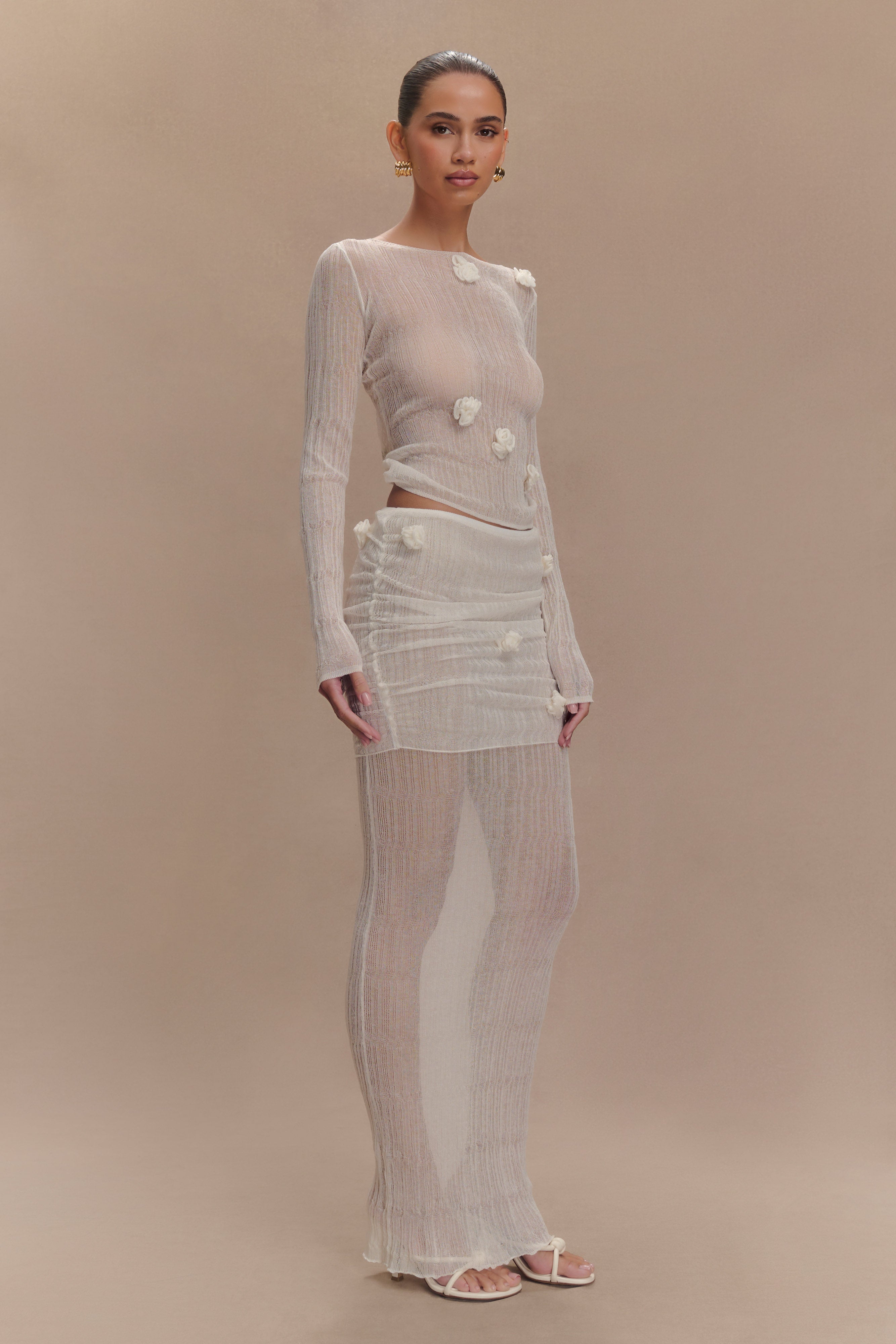 Knit Maxi Skirt with Fishtail Hem & Floral Detail | Orianna Orchid