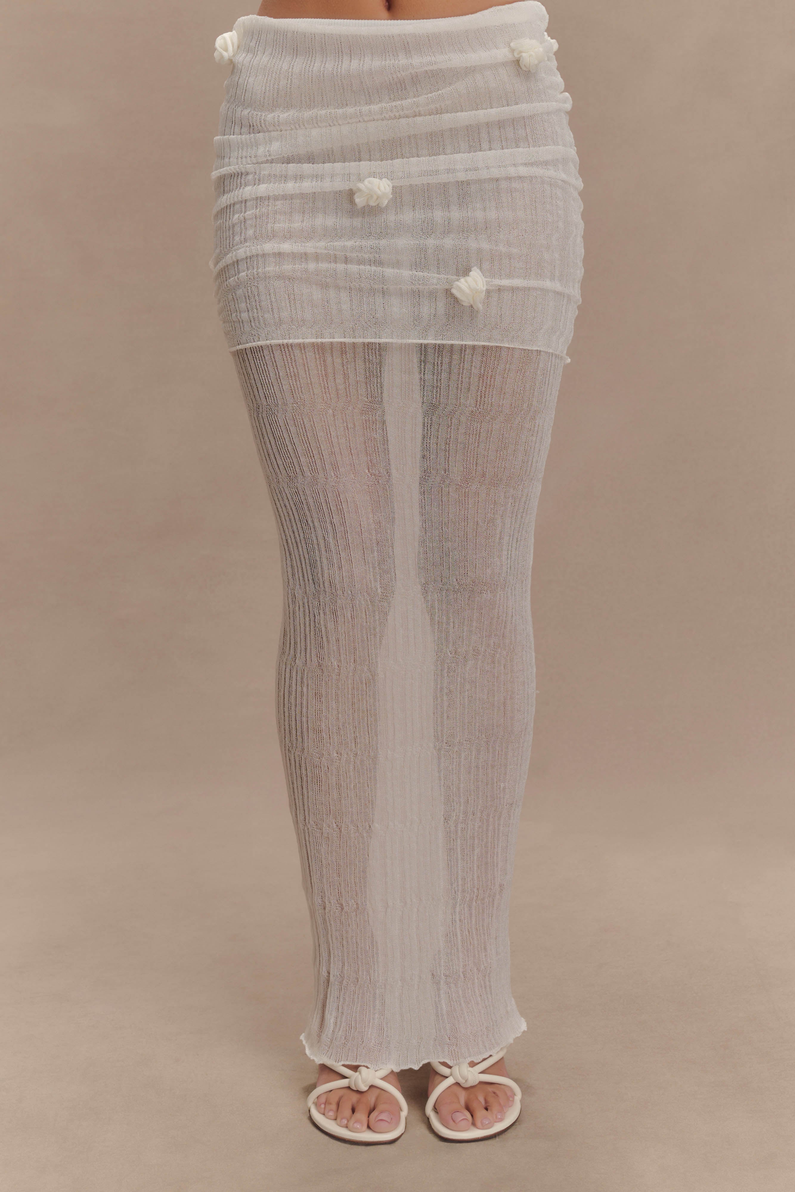 Knit Maxi Skirt with Fishtail Hem & Floral Detail | Orianna Orchid