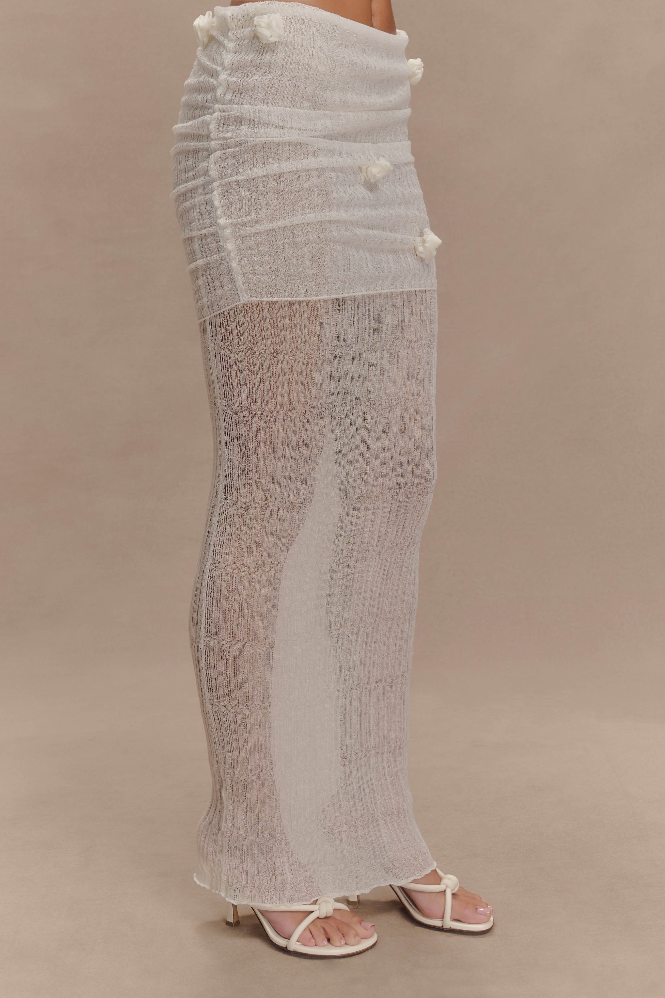 Knit Maxi Skirt with Fishtail Hem & Floral Detail | Orianna Orchid