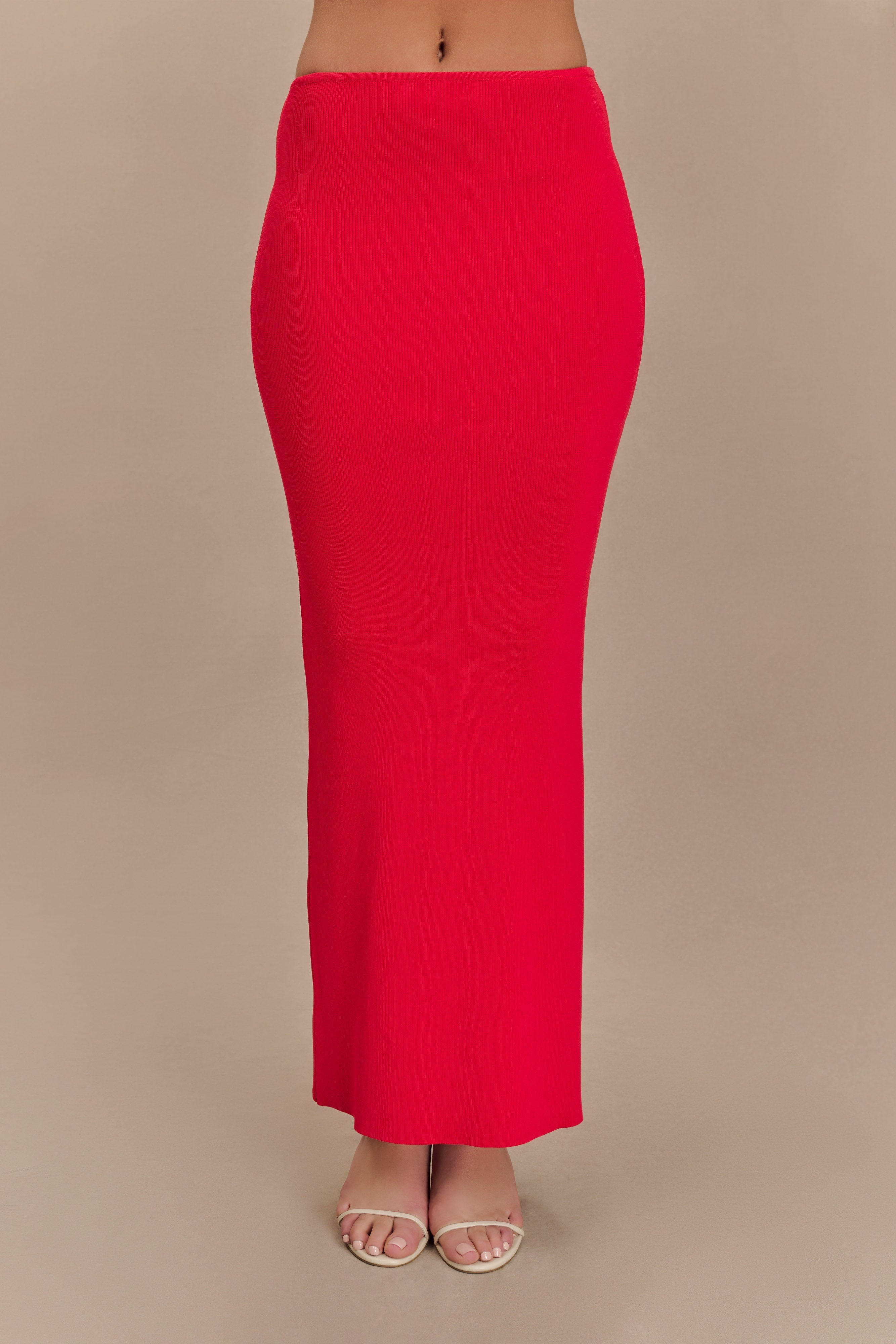 Fishtail Knit Maxi Skirt with Elastic Waist | Keaton Red