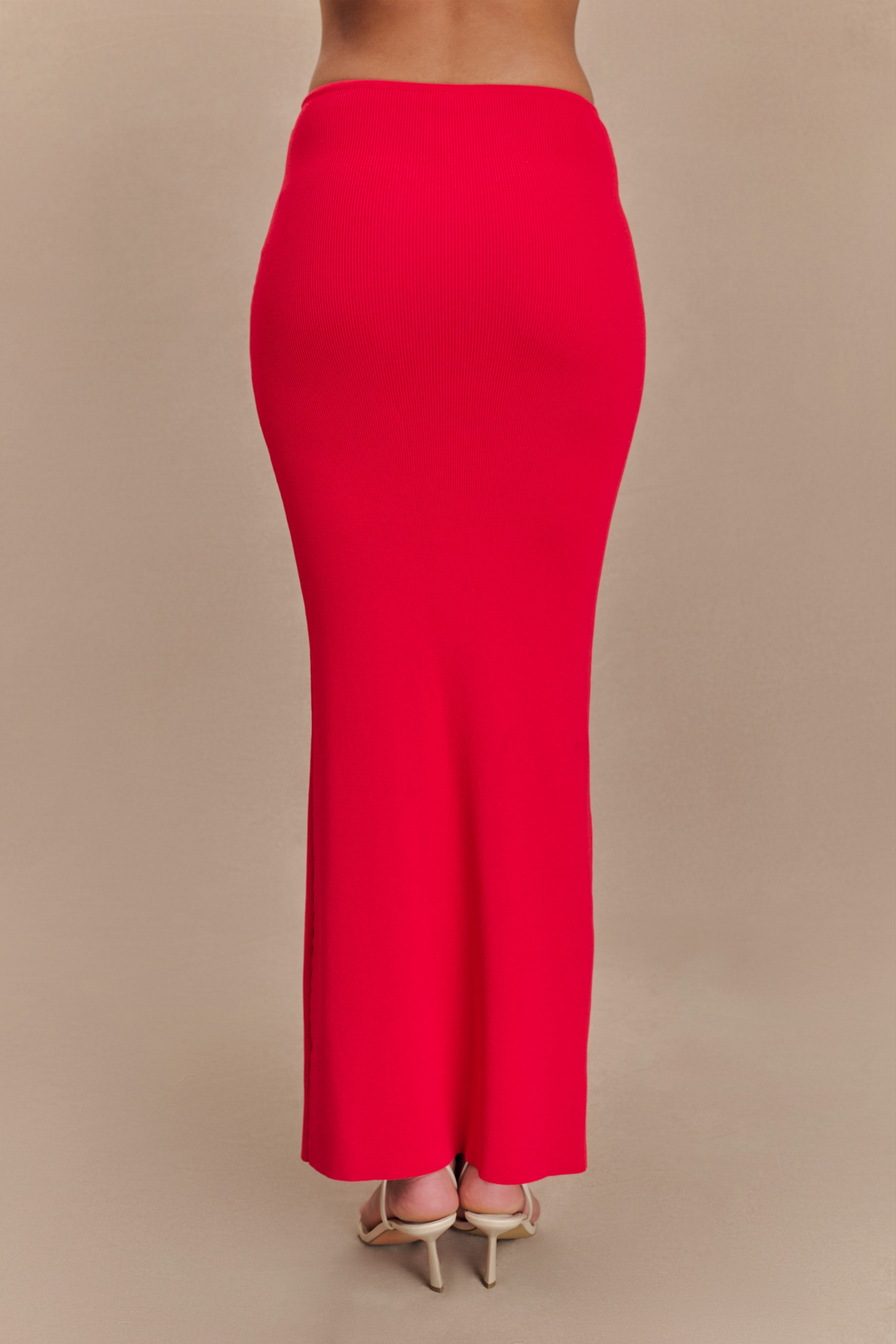 Fishtail Knit Maxi Skirt with Elastic Waist | Keaton Red