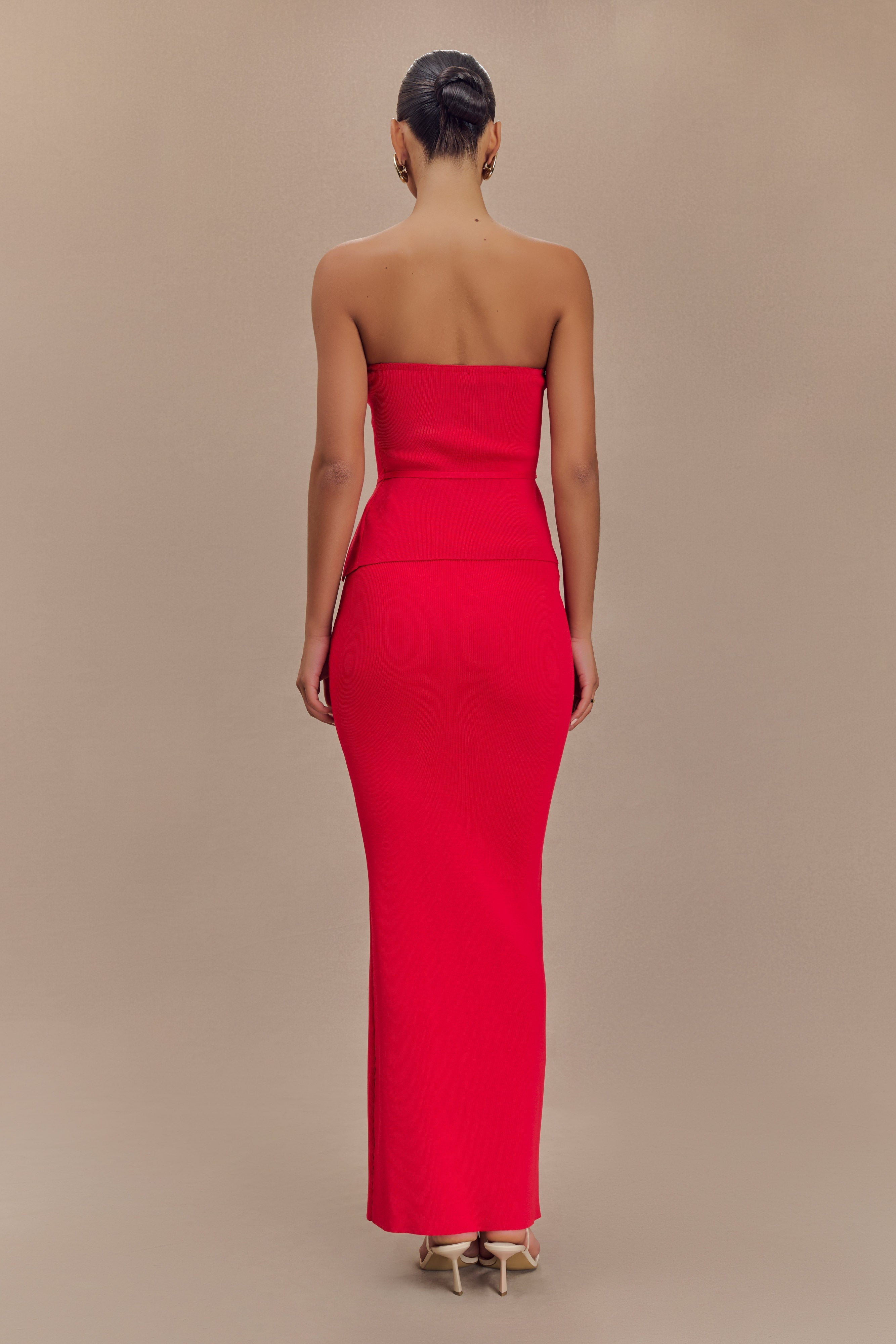 Fishtail Knit Maxi Skirt with Elastic Waist | Keaton Red