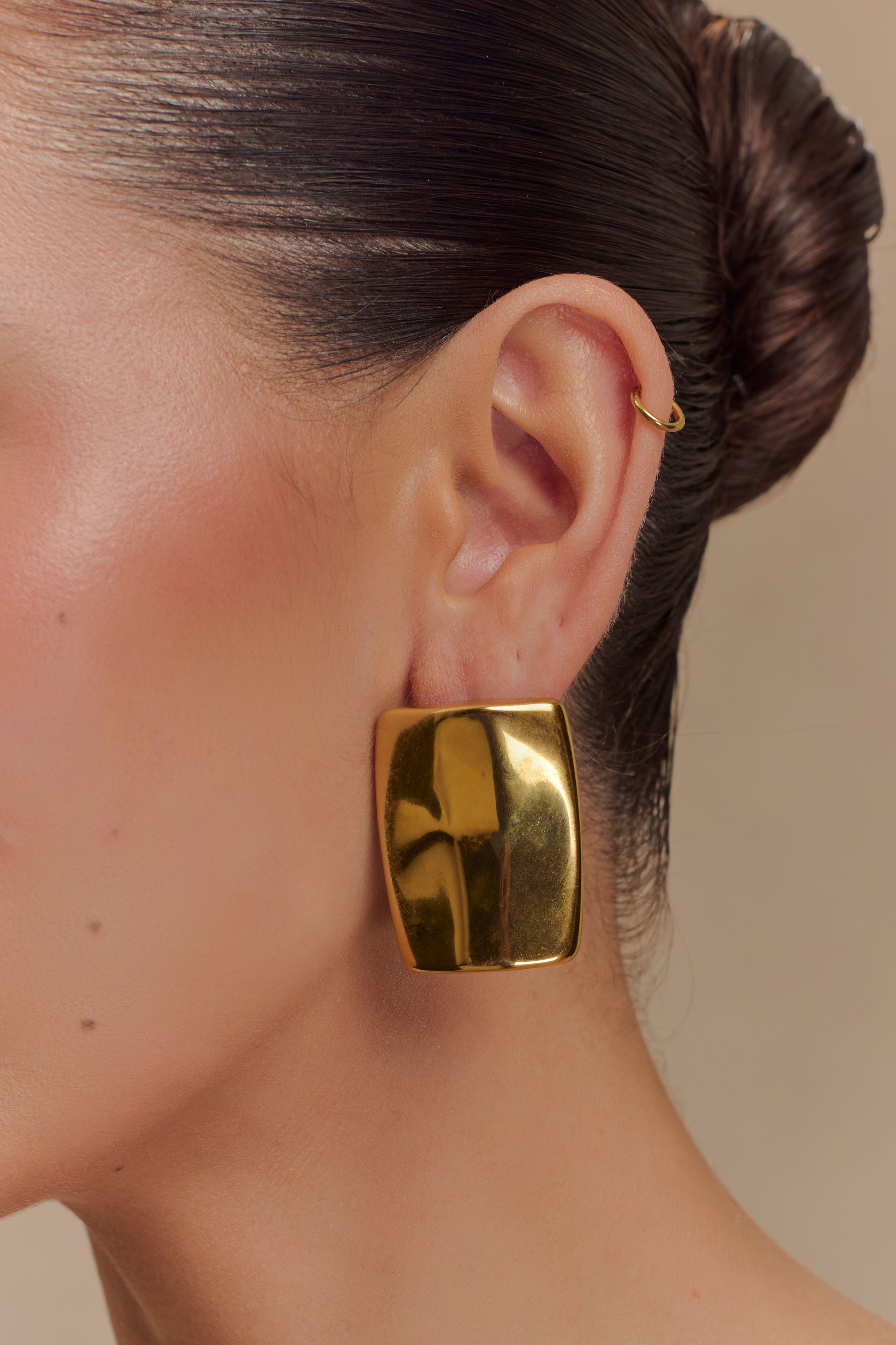 Gold Rounded Rectangular Earrings for Women | Georgia