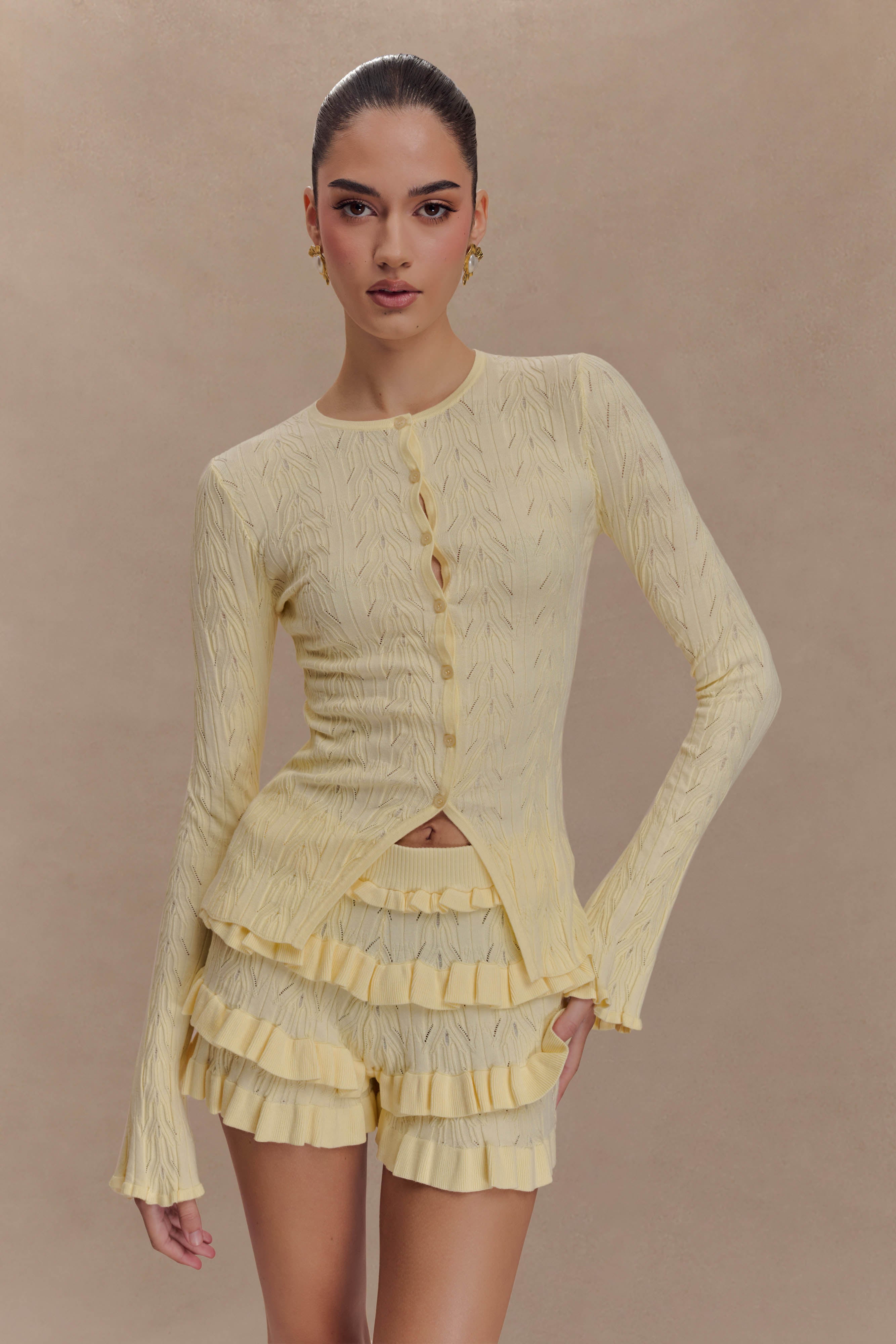 Pointelle Bell Sleeve Cardigan - Vintage-Inspired & Feminine | AMY