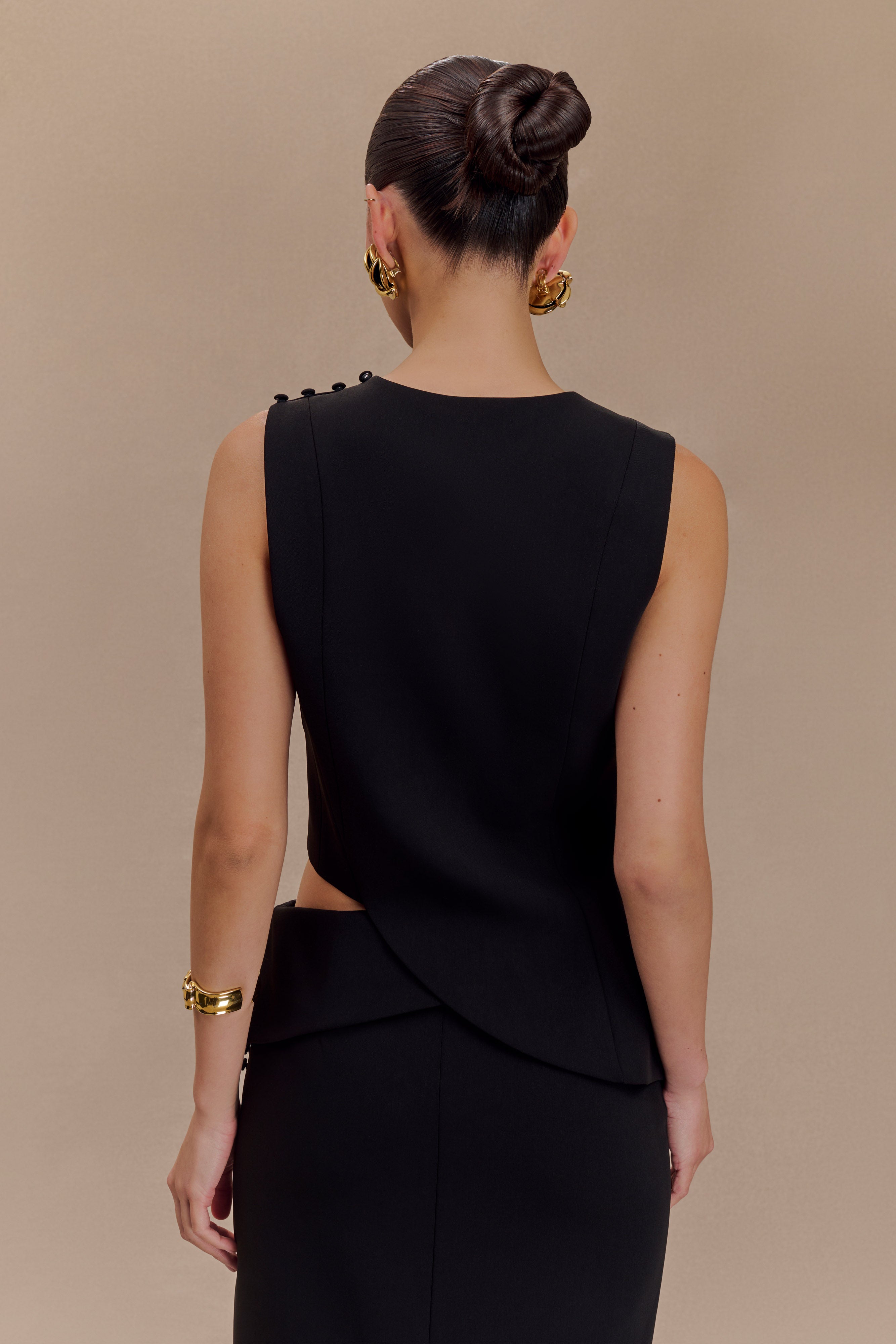 Asymmetric Sleeveless Suiting Top for Women - Astrid Black
