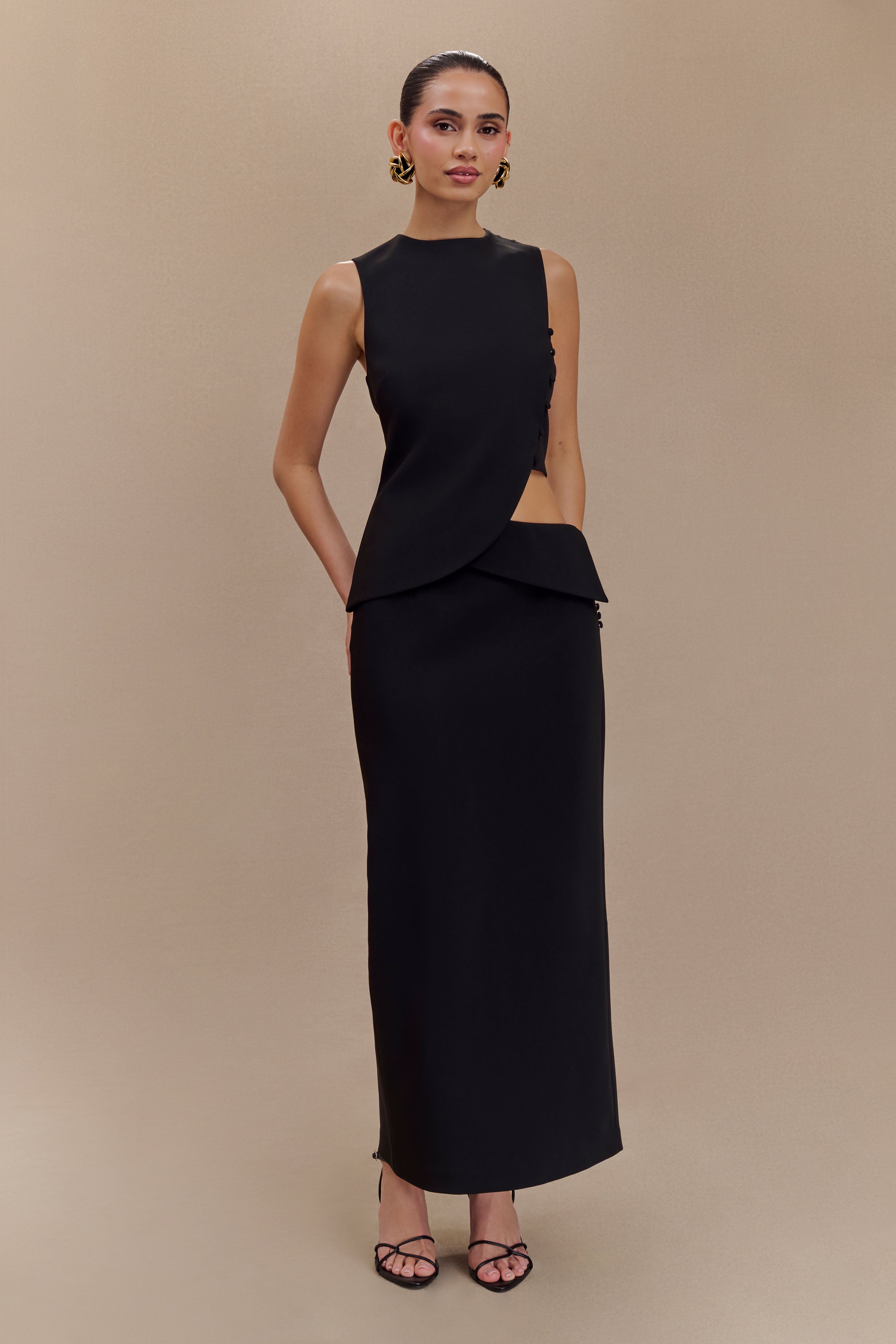 Asymmetric Sleeveless Suiting Top for Women - Astrid Black