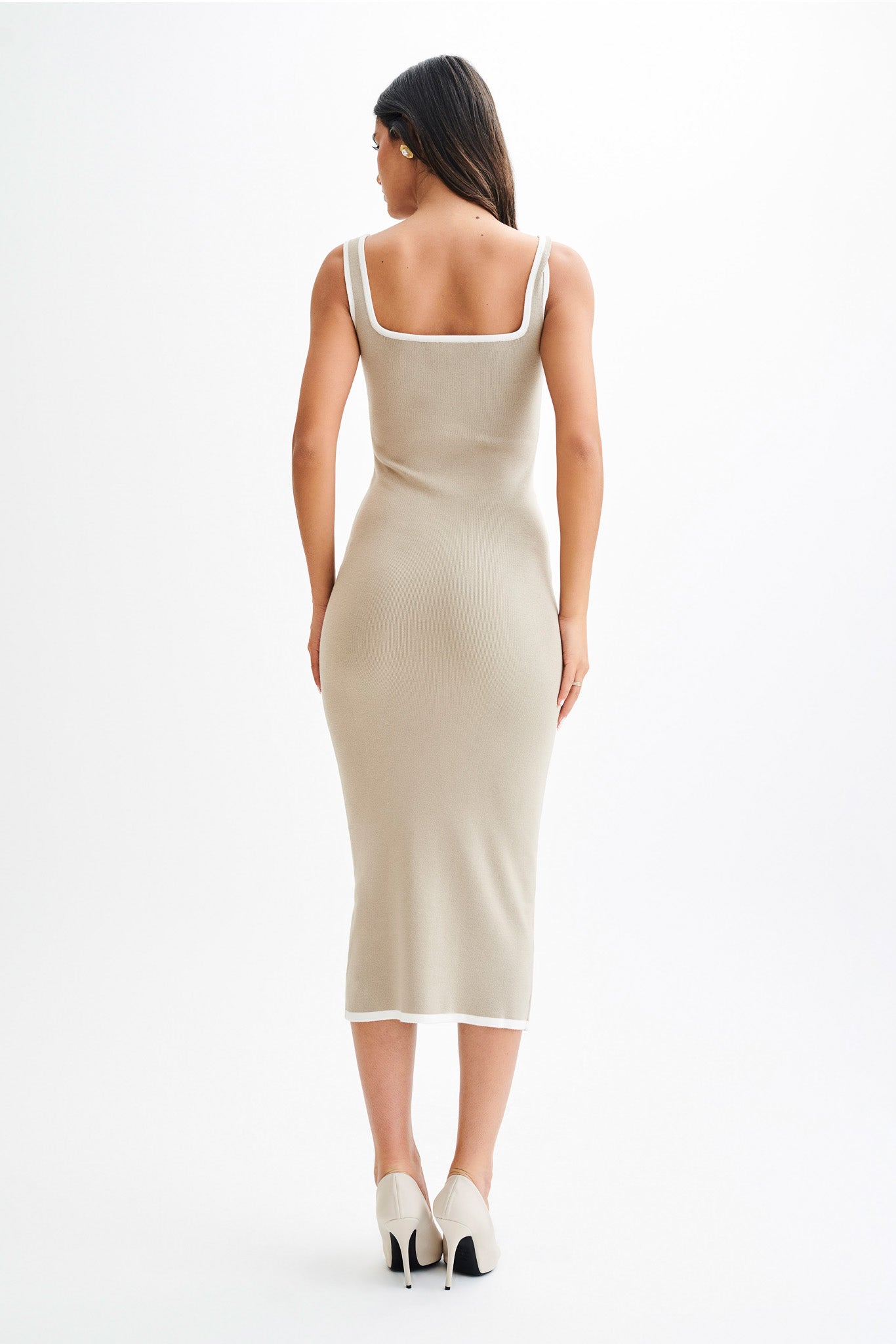 Contrast Knit Midi Dress with Square Neckline | Eimear